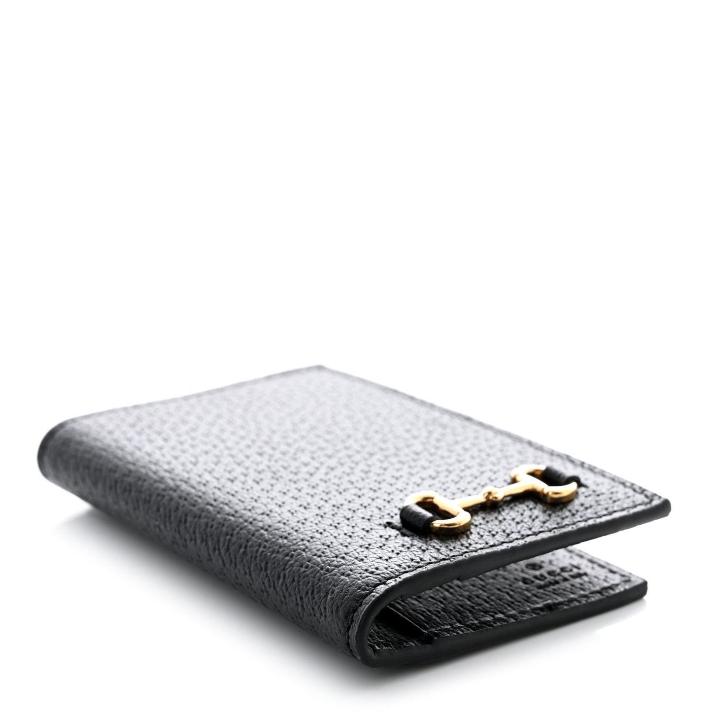 Textured Dollar Calfskin Horsebit Card Holder Black