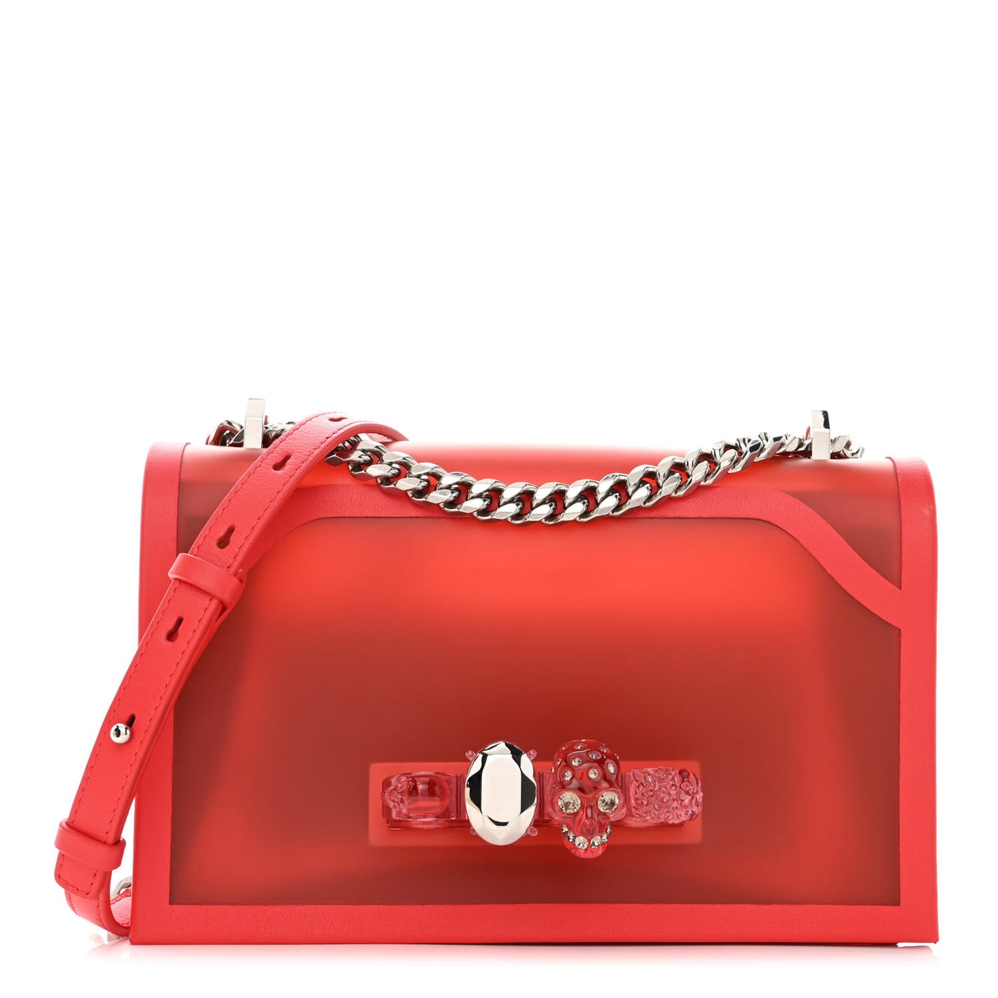 Calfskin Polyurethane Jeweled Knuckle Satchel Red