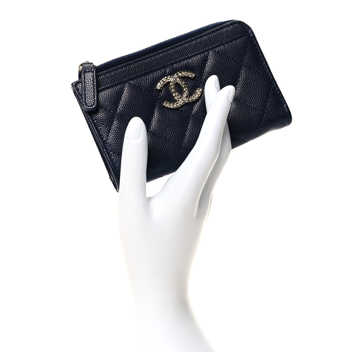 Caviar Quilted CC Zip Around Card Holder Blue