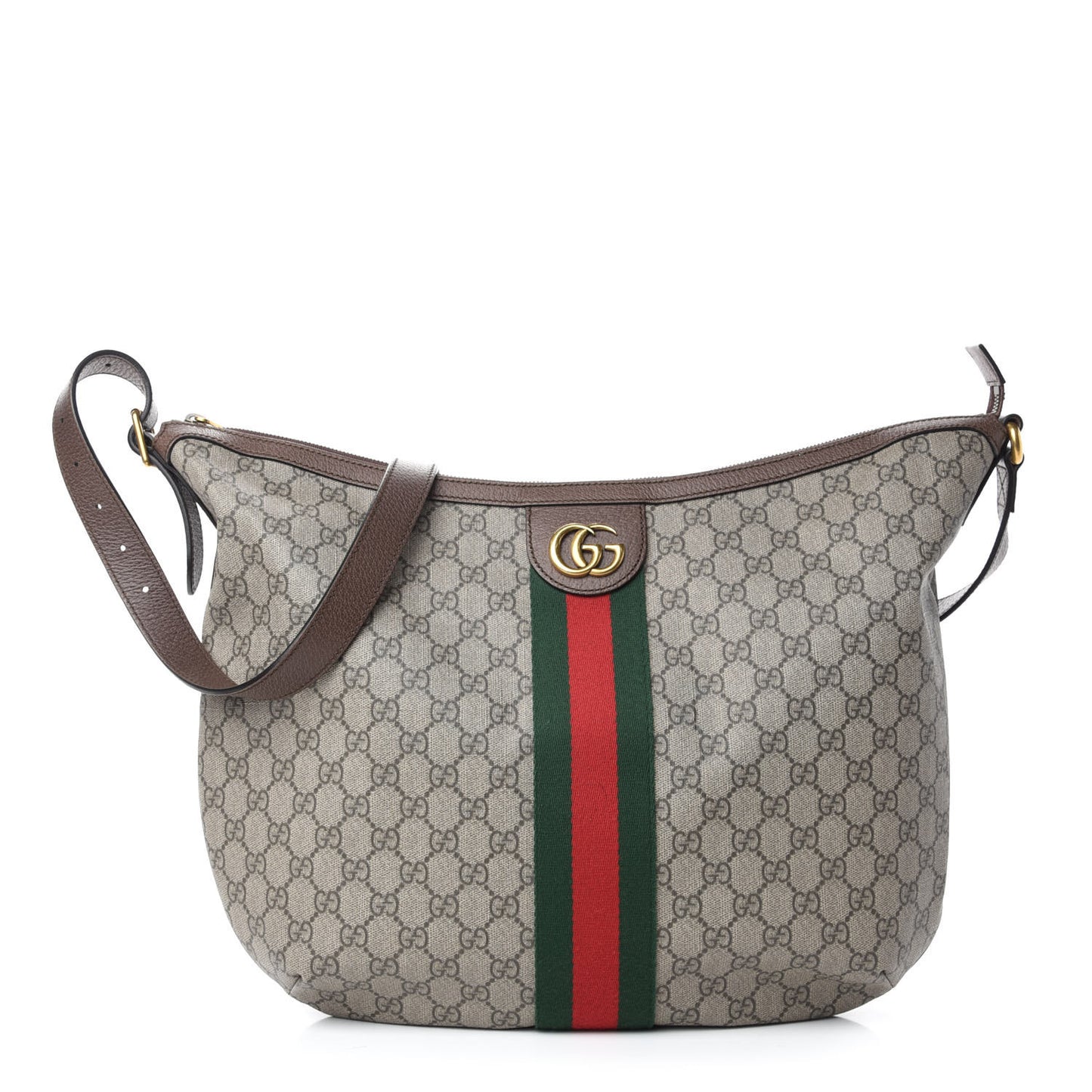 GG Supreme Monogram Web Ophidia Half Moon Hobo Brown