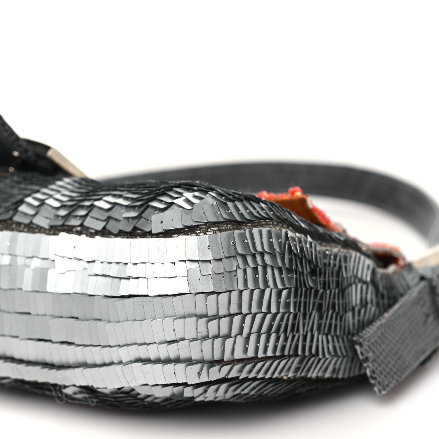 Sequin Beaded Lizard Baguette Silver Orange