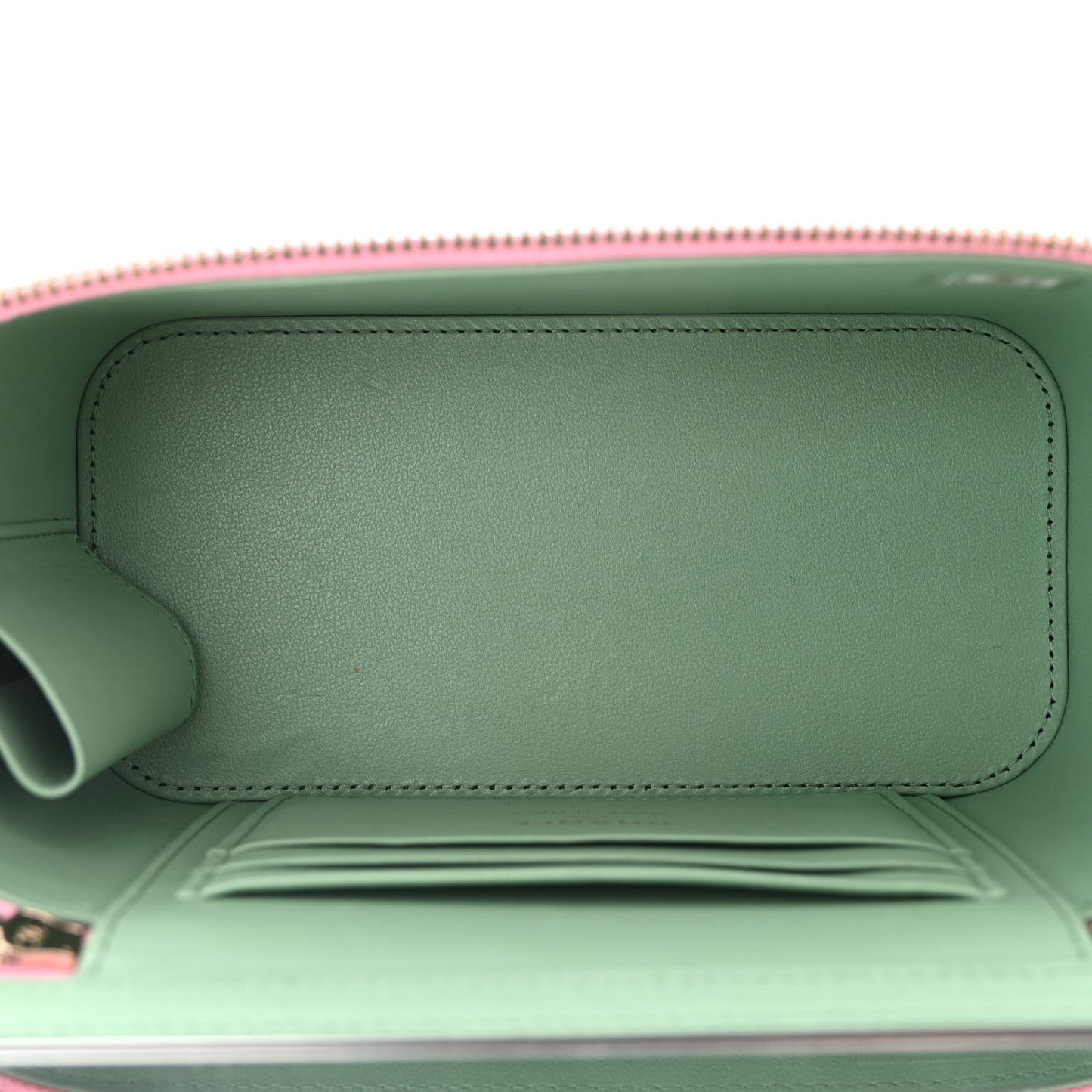 Lambskin Quilted Small Top Handle Vanity Case With Chain Lilac Light Green