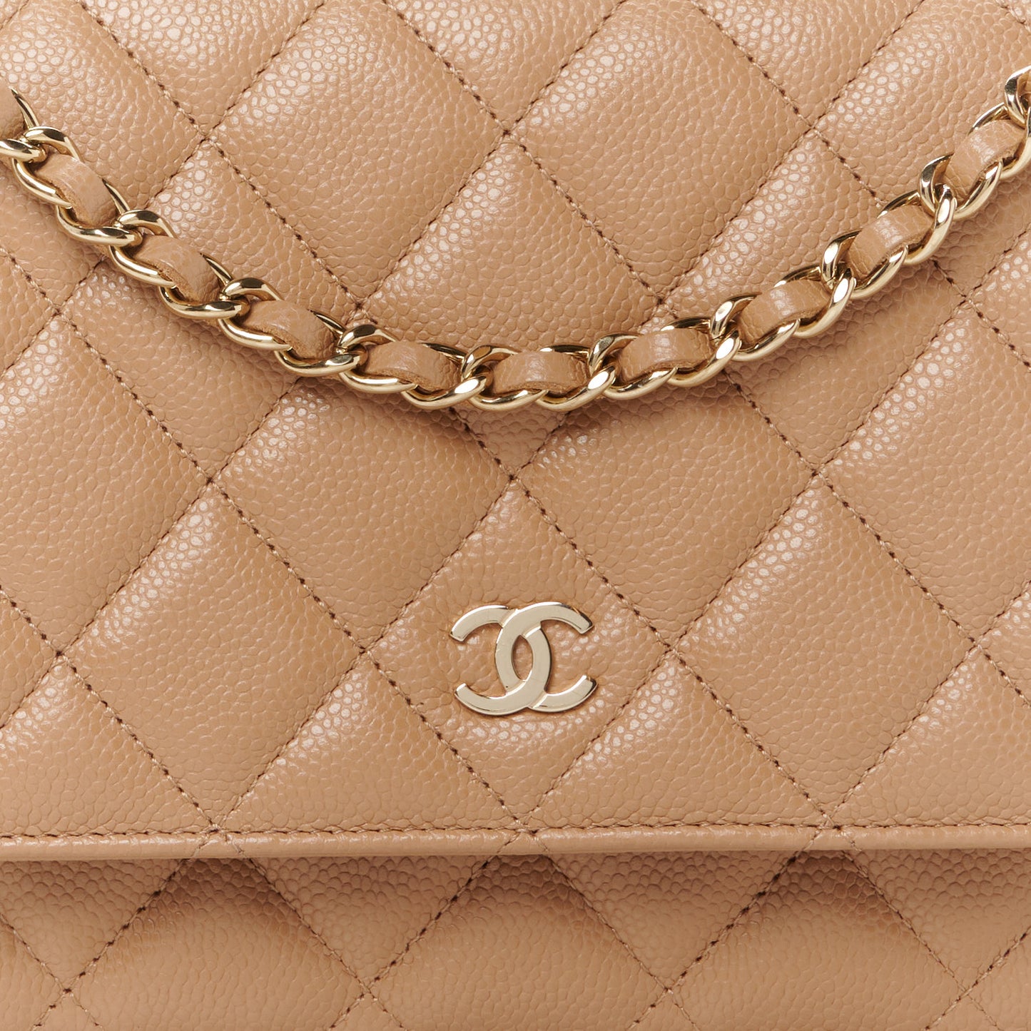 Caviar Quilted Wallet on Chain WOC Dark Beige