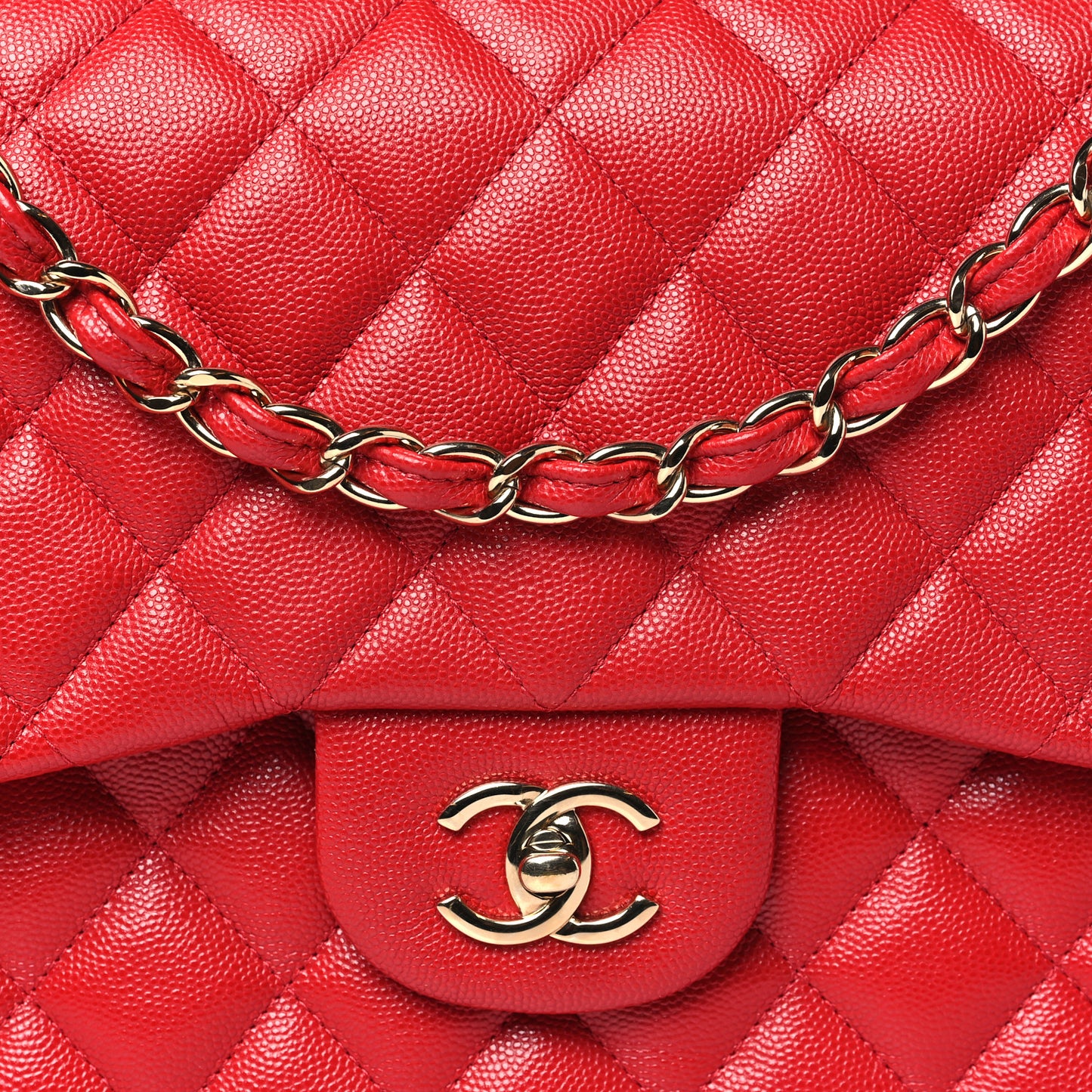Caviar Quilted Jumbo Double Flap Red