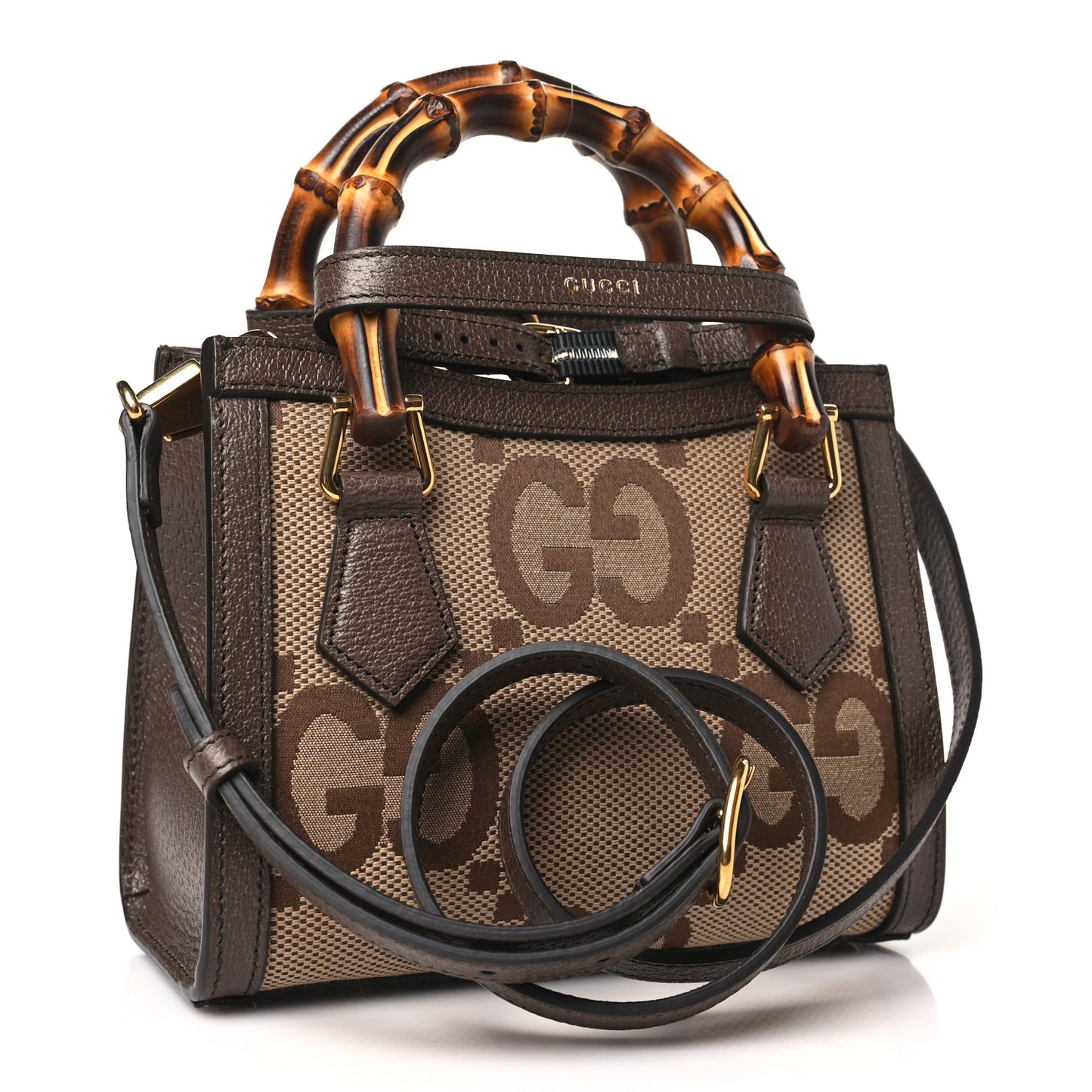 Monogram Jumbo GG Textured Dollar Calfskin Mini Diana Tote Bag Camel Ebony New Acero