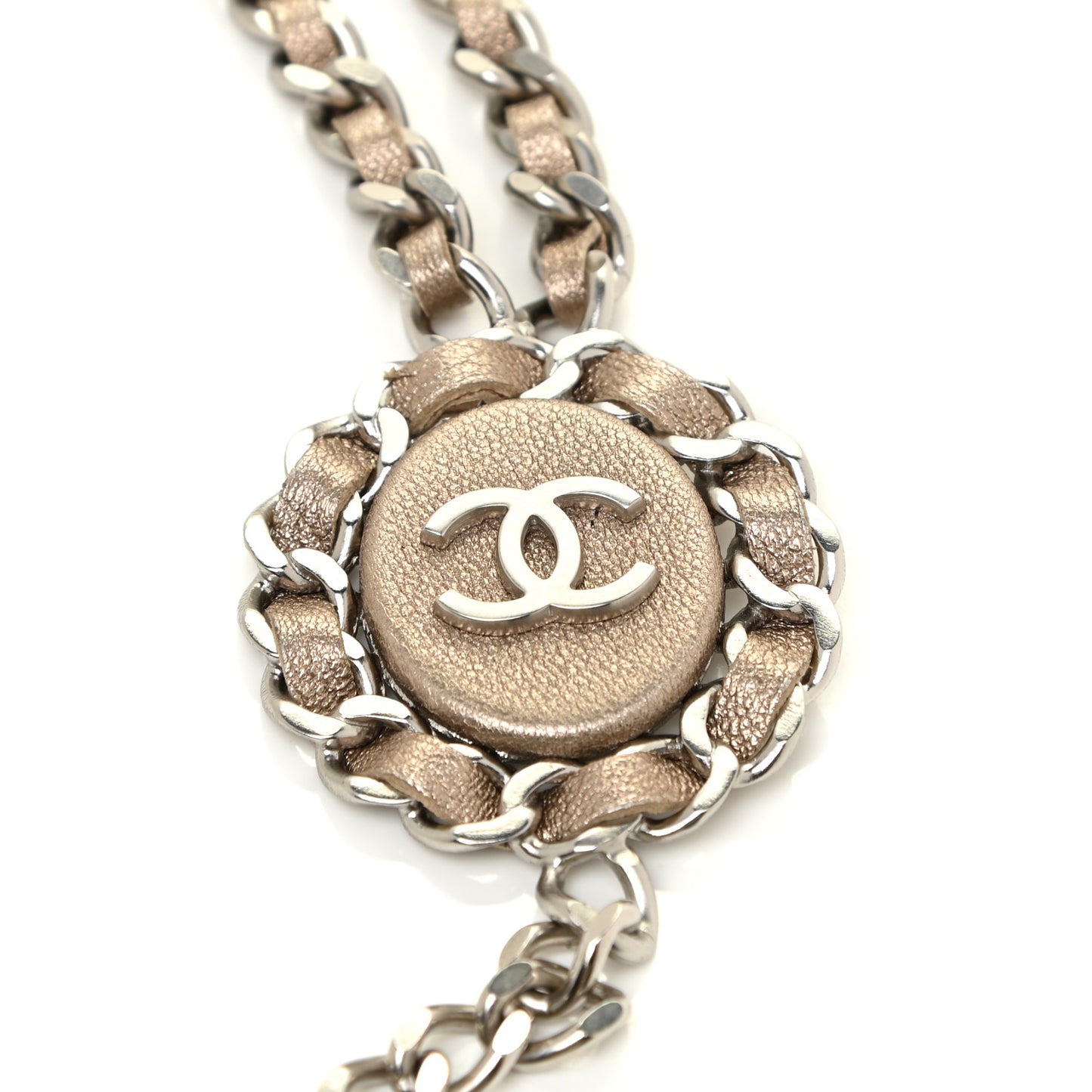 Lambskin Chain CC Medallion Belt Silver Gold