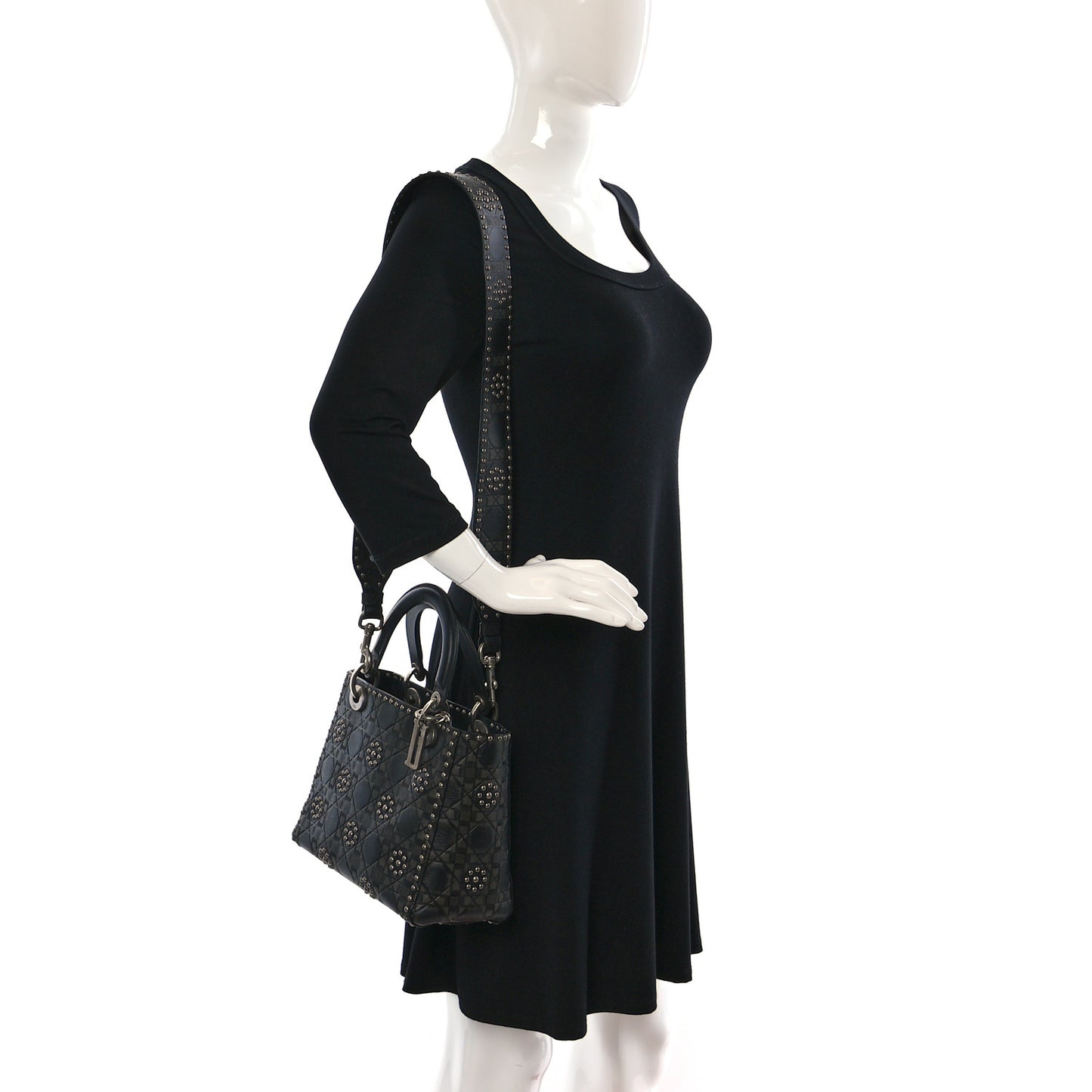 Calfskin Studded Flower Medium Lady Dior Black