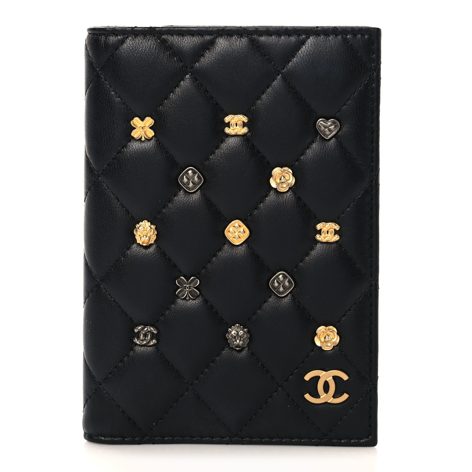 Chanel Lambskin Quilted Lucky Charms Passport Holder Black 1869960
