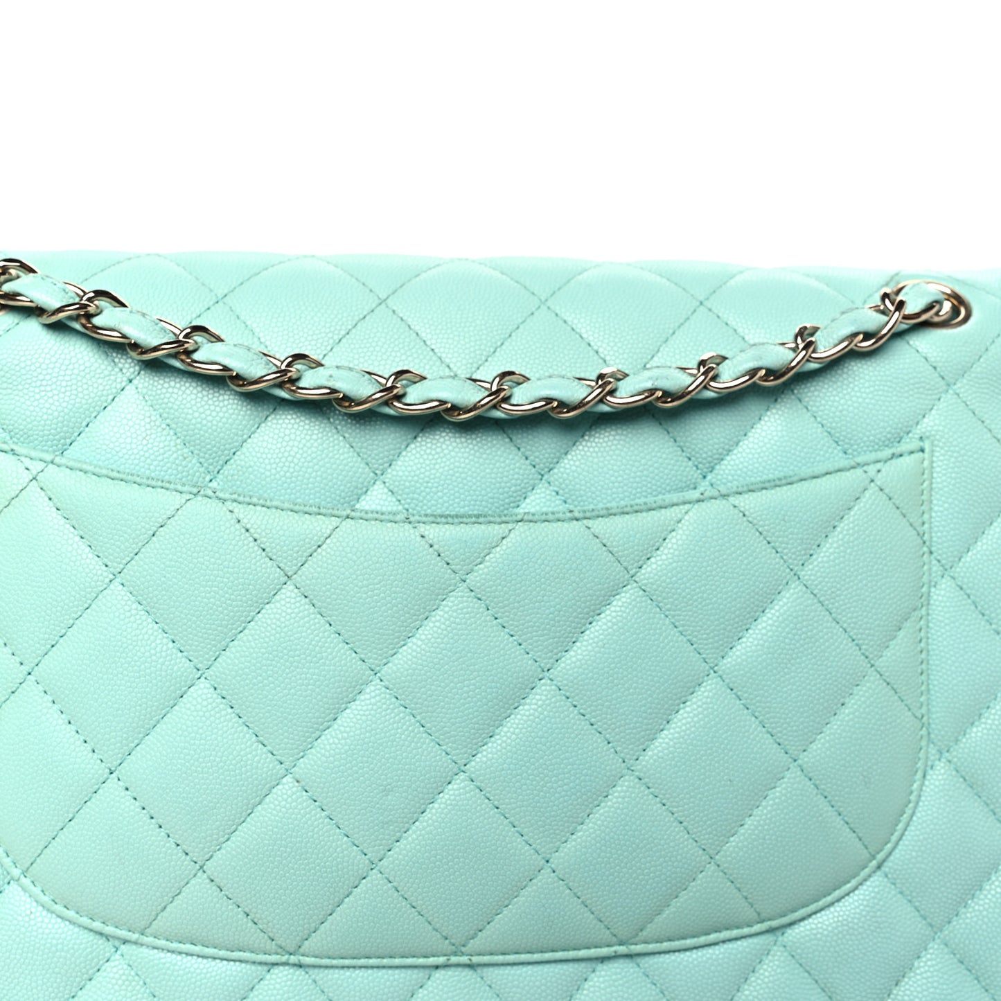 Caviar Quilted Jumbo Double Flap Light Green