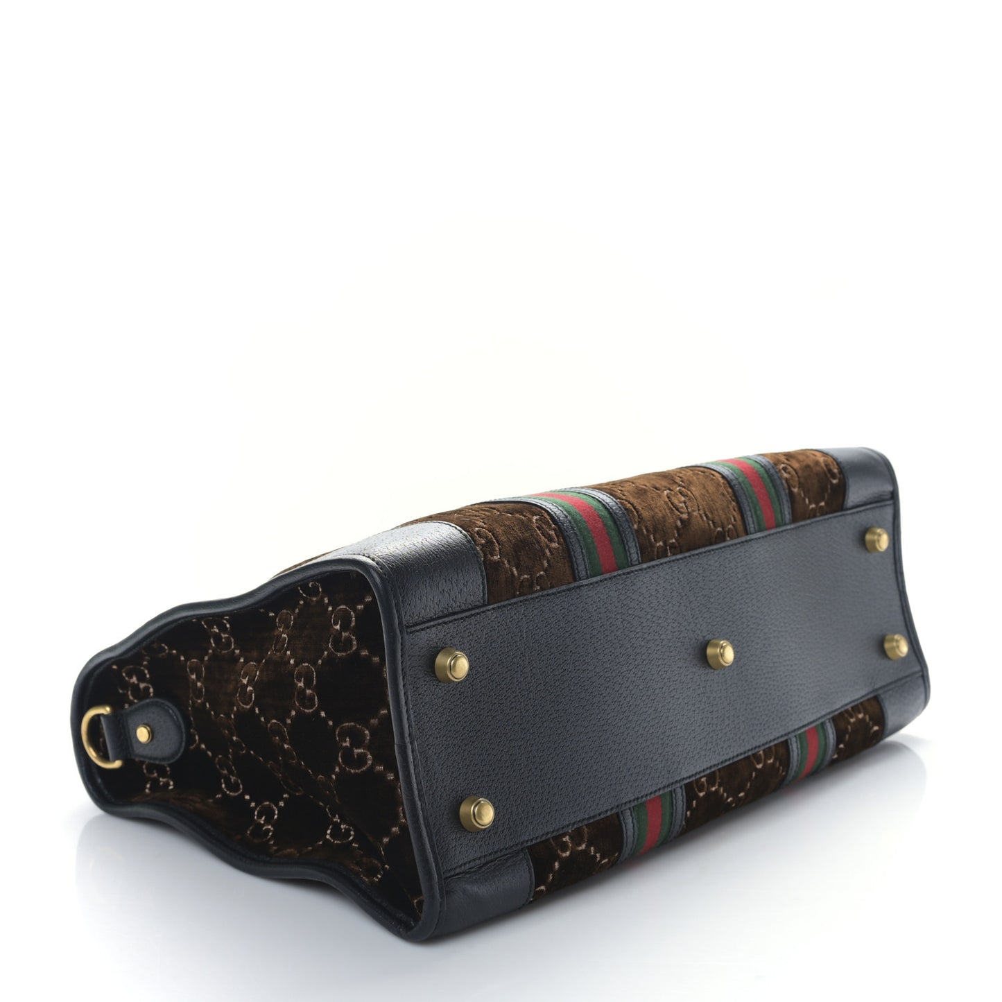 Velvet GG Monogram Textured Calfskin Web Medium Duffle Bag Brown Black