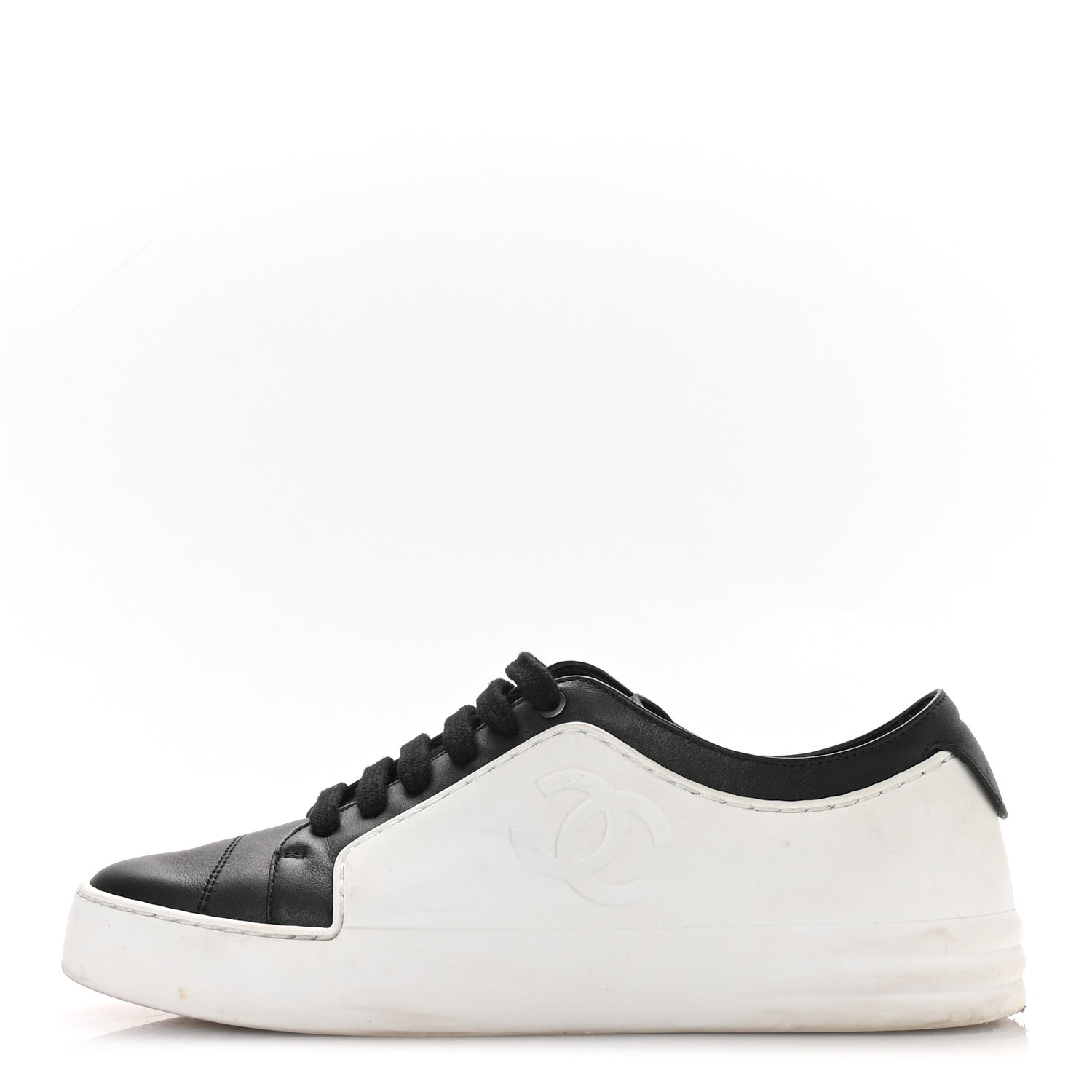 Chanel Calfskin Womens CC Sneakers 36 Black White 1790424