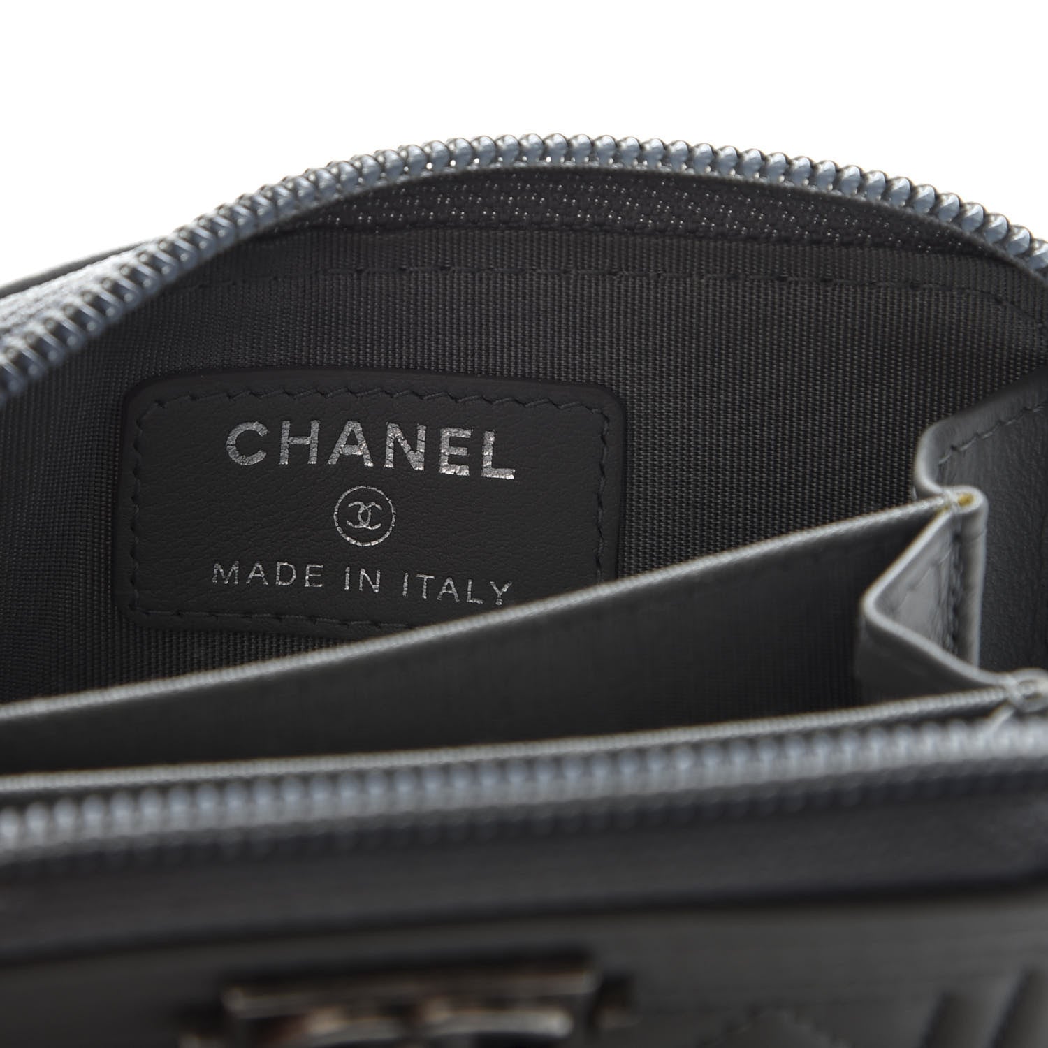 Chanel Lambskin Quilted Boy Zip Around Coin Purse Wallet Grey 6 of 8