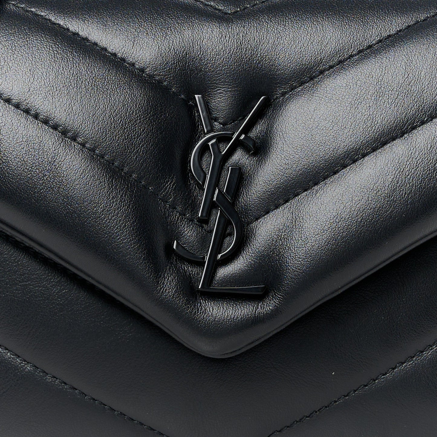 Calfskin Y Quilted Monogram Monochrome Toy Loulou Crossbody Bag Black