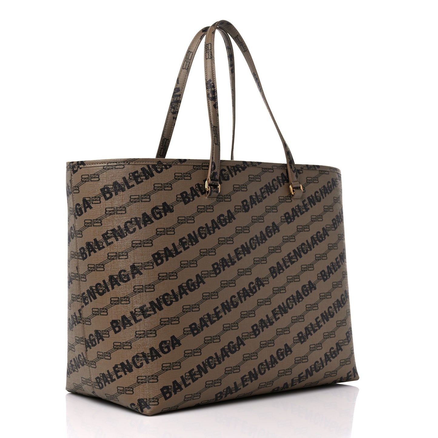 Coated Canvas BB Monogram Allover Logo Signature Tote Beige Brown Black