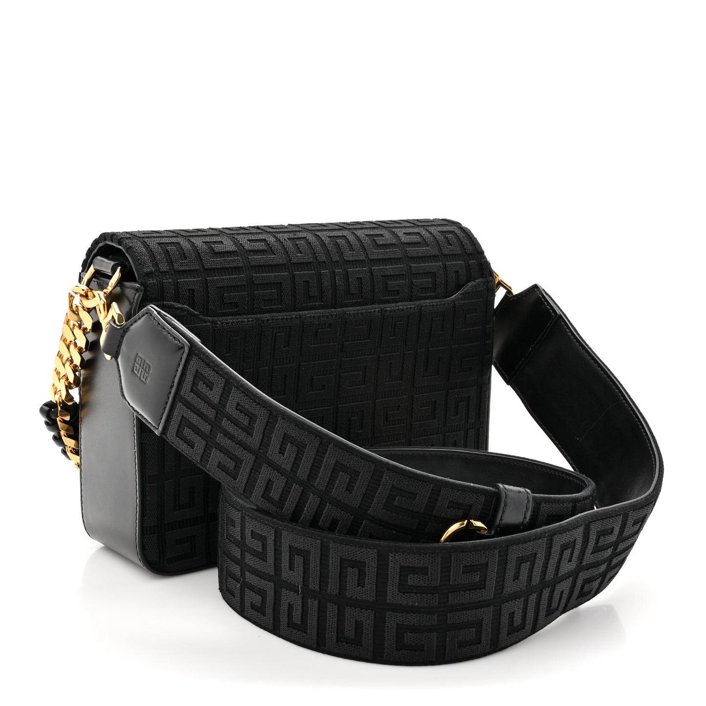 Canvas Woven Embroidered Medium 4G Bag With Chain Black