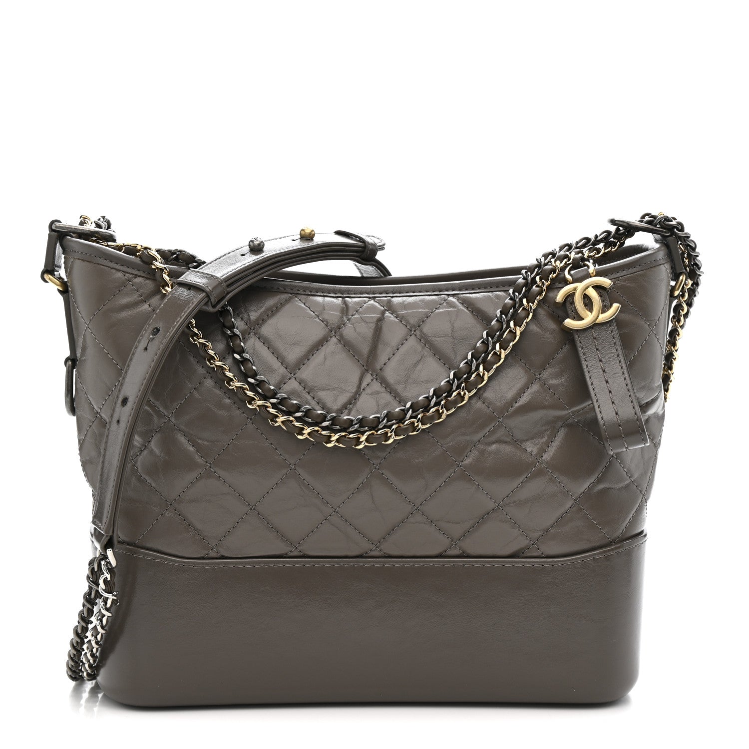 Chanel Aged Calfskin Quilted Medium Gabrielle Hobo Grey 1830858