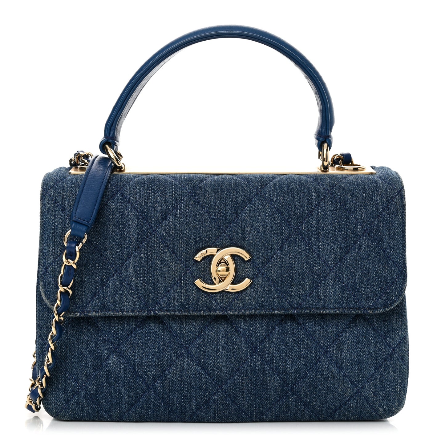 Denim Quilted Small Trendy CC Flap Dual Handle Bag Blue