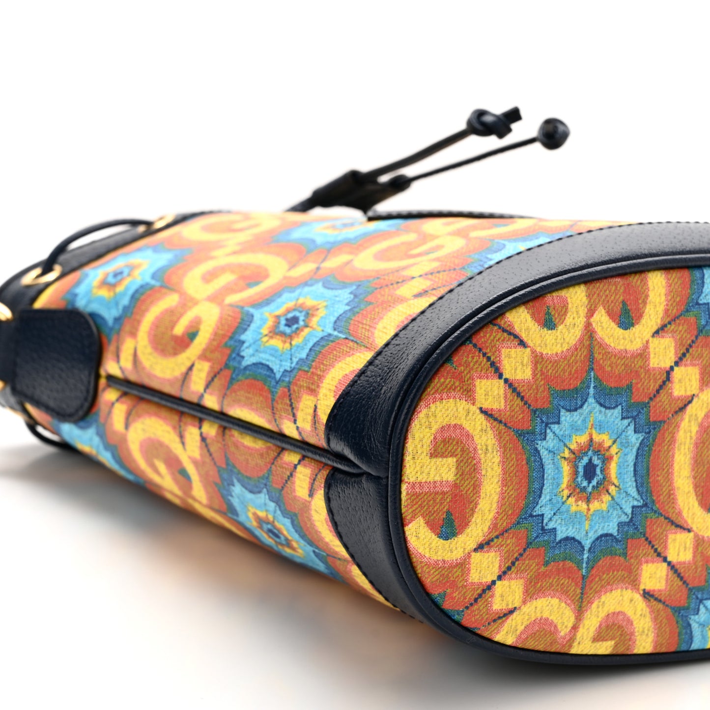 GG Supreme Kaleidoscope Calfskin Script Logo Gucci 100 Bucket Drawstring Bag Blue Orange Multicolor Blue Agata