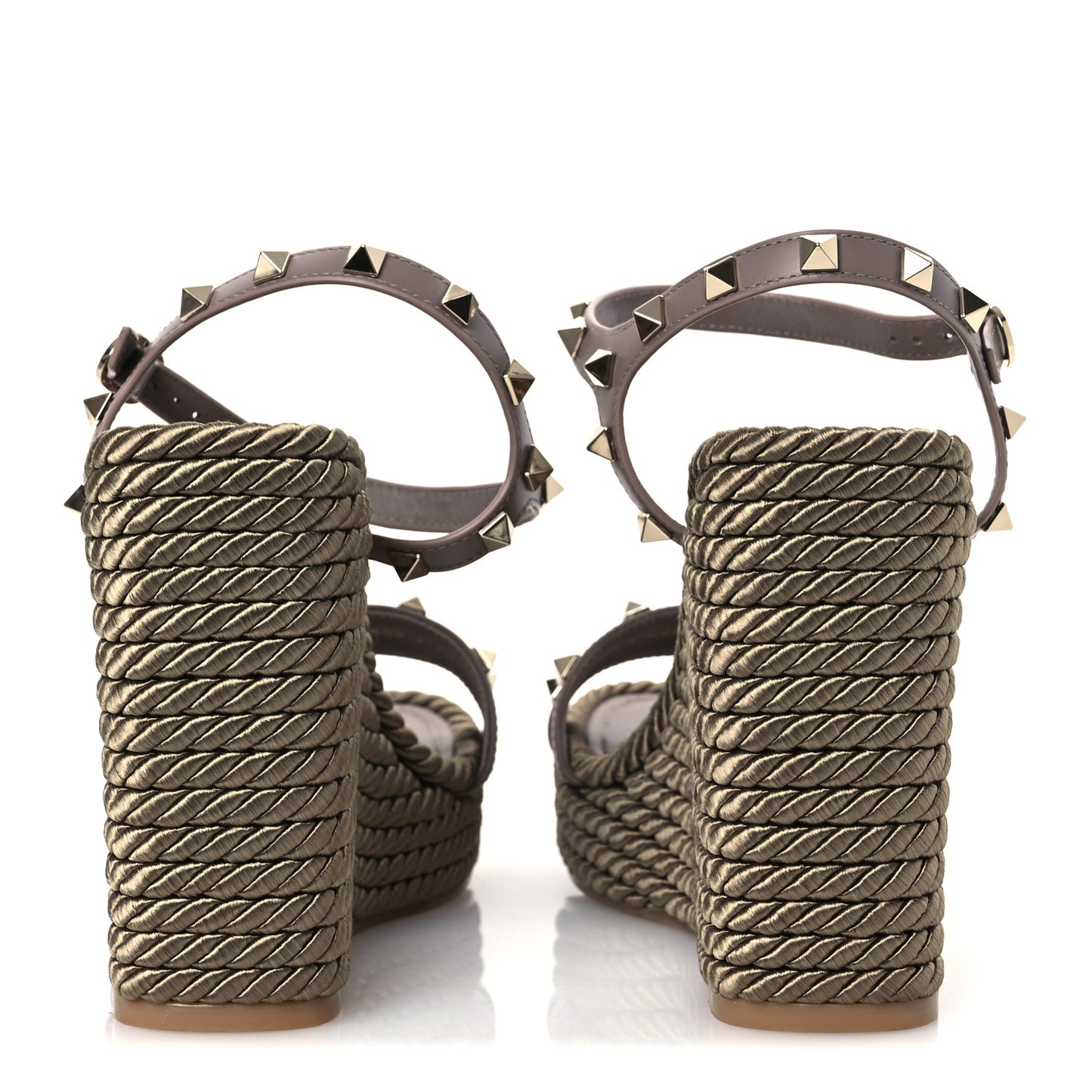 Silk Calfskin Rockstud Torchon Espadrille Wedge Sandals 39 Clay