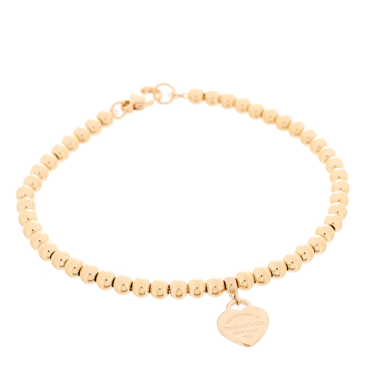 18K Rose Gold 4mm Return to Tiffany Bead Heart Tag Bracelet