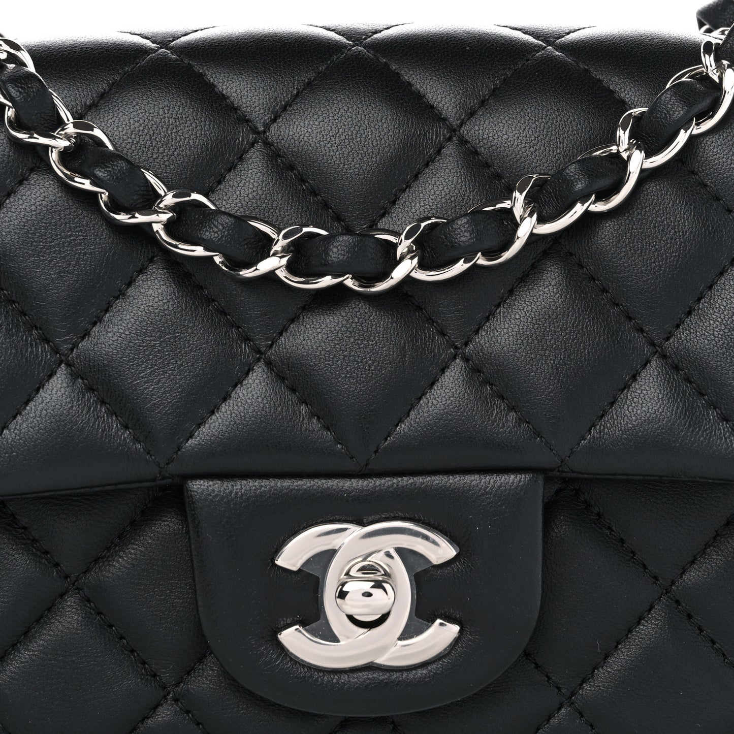 Lambskin Quilted Mini Rectangular Flap Black