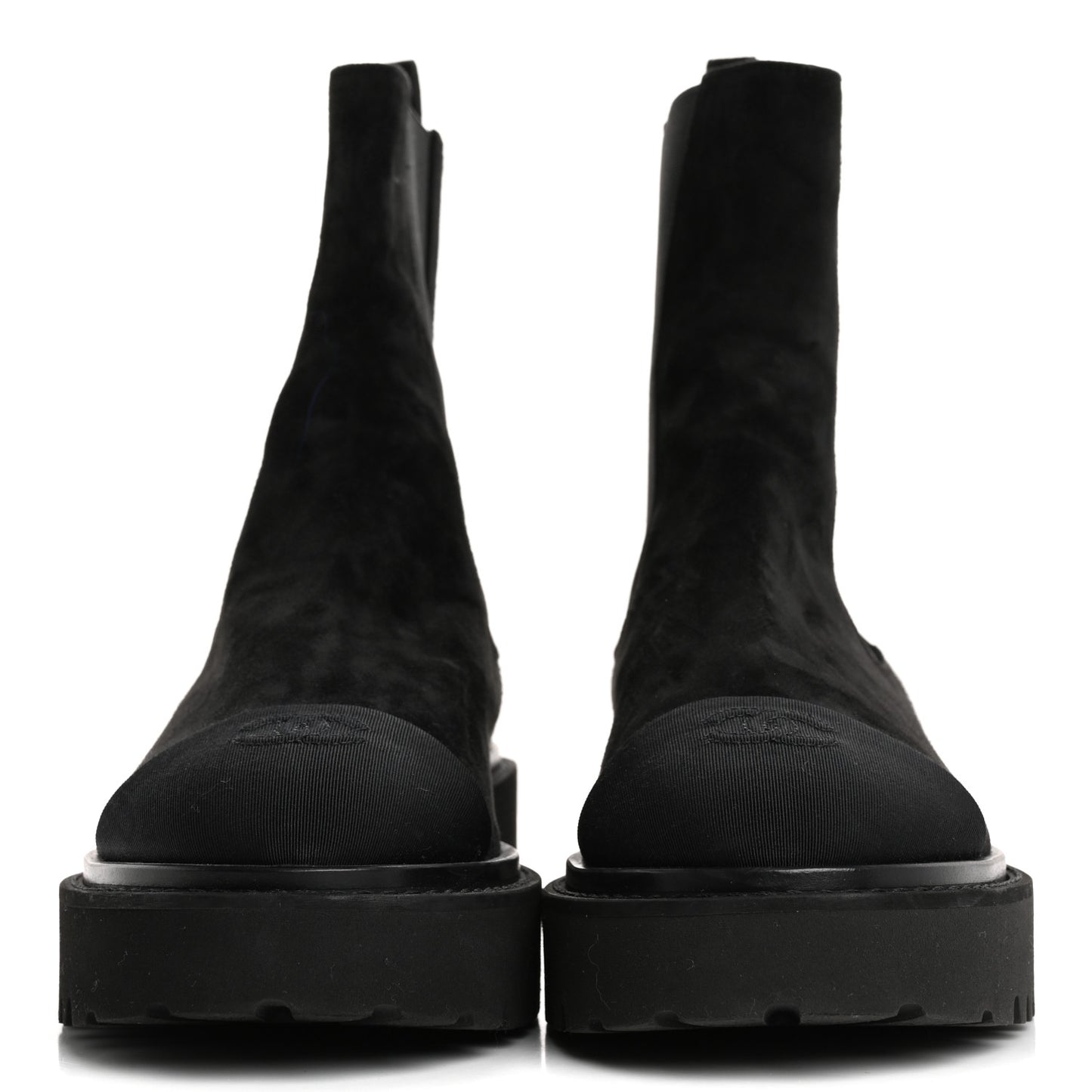Suede Calfskin Grossgrain Cap Toe CC Ankle Boots 40 Black