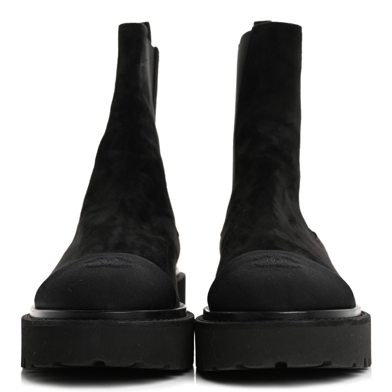 Chanel Suede Calfskin Grossgrain Cap Toe CC Ankle Boots 40 Black 3 of 15