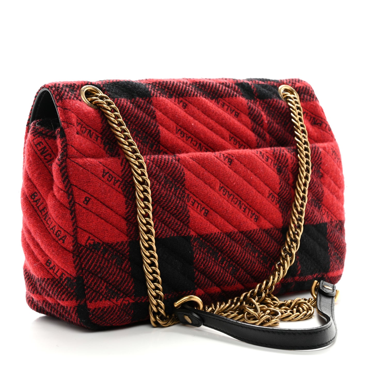 Wool Plaid Diagonal Allover Logo Matelasse M BB Round Shoulder Bag Red Black