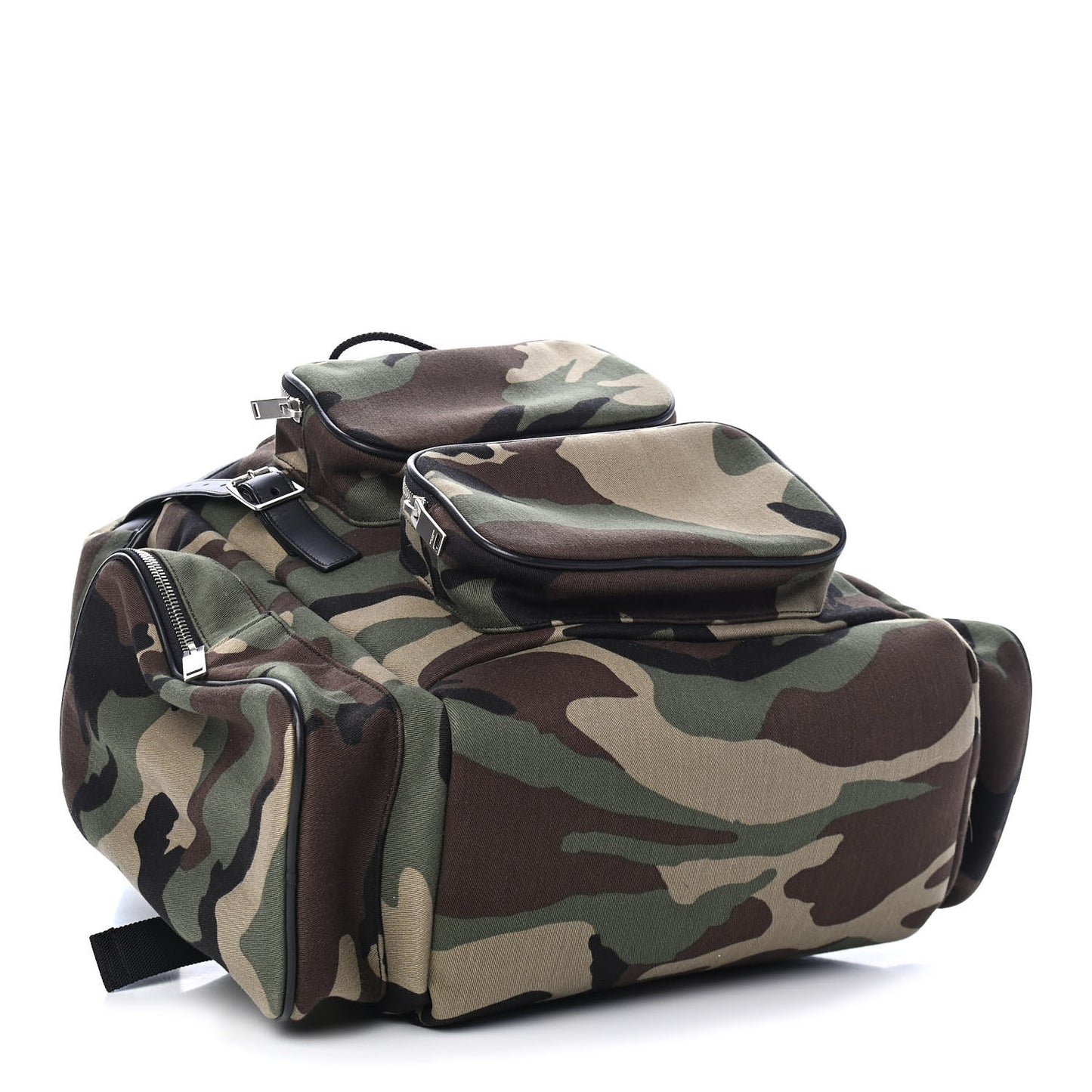 Canvas Calfskin Camouflage Utilitarian Backpack Kaki Black