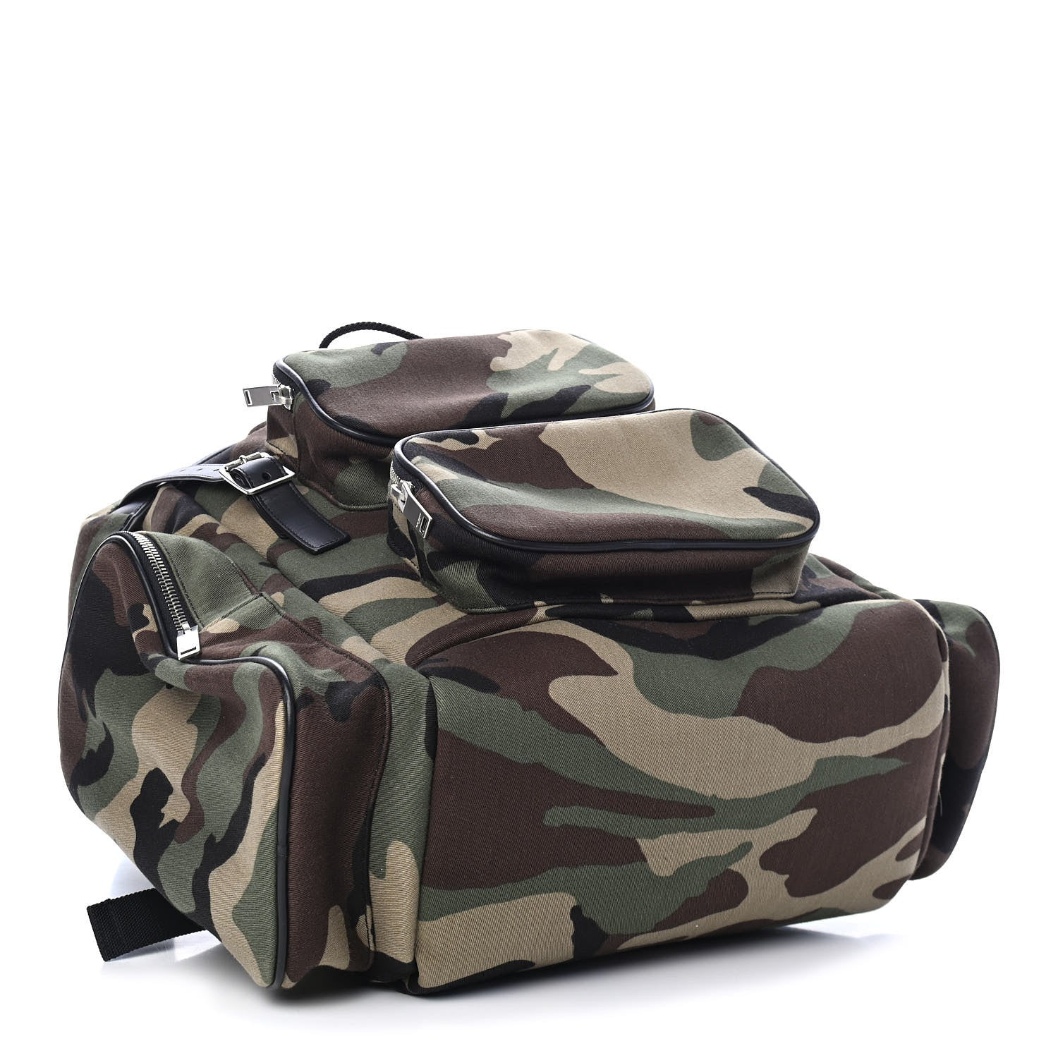 Saint Laurent Canvas Calfskin Camouflage Utilitarian Backpack Kaki Black 4 of 9