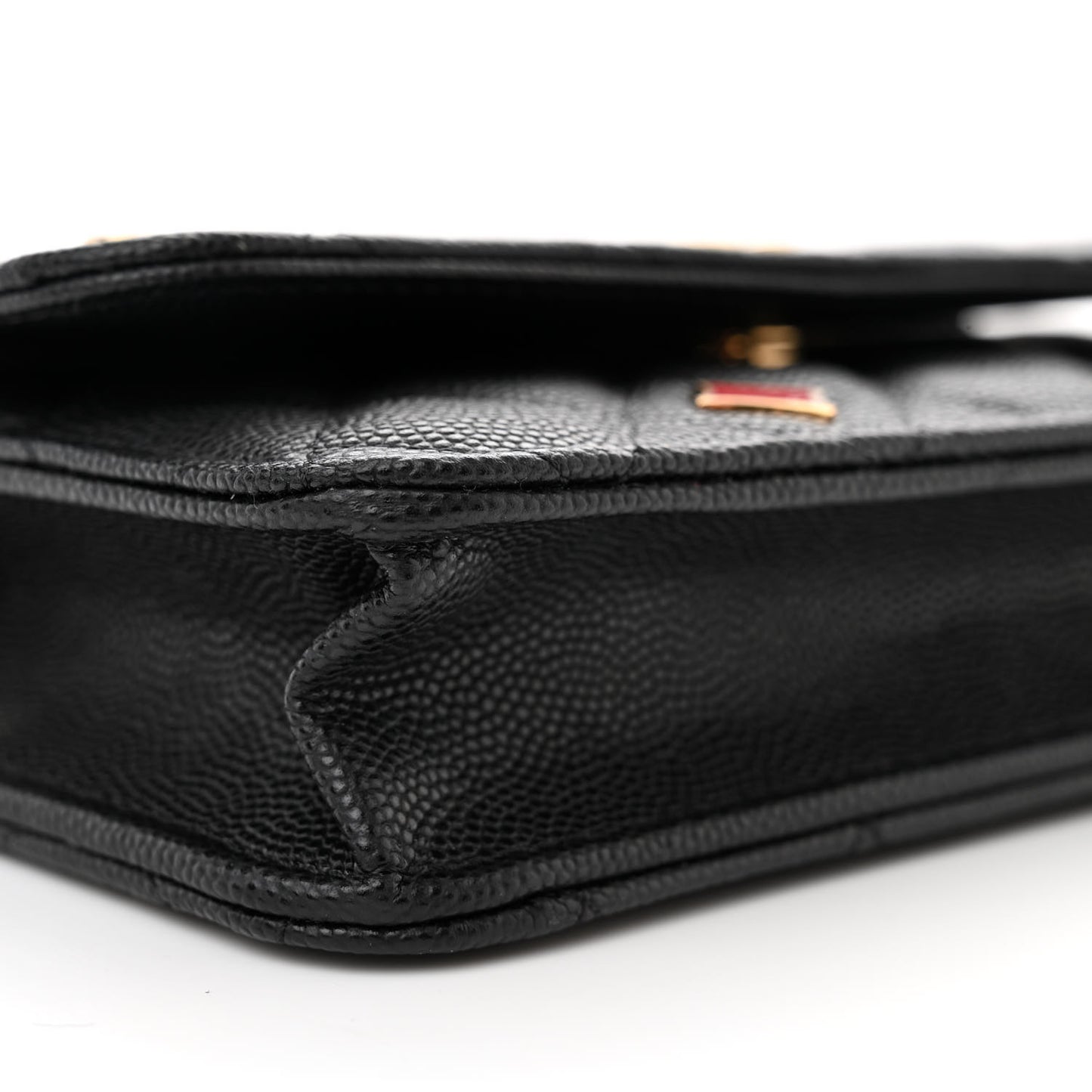Caviar Quilted Enamel Coco Casino Flap Phone Holder With Chain Black