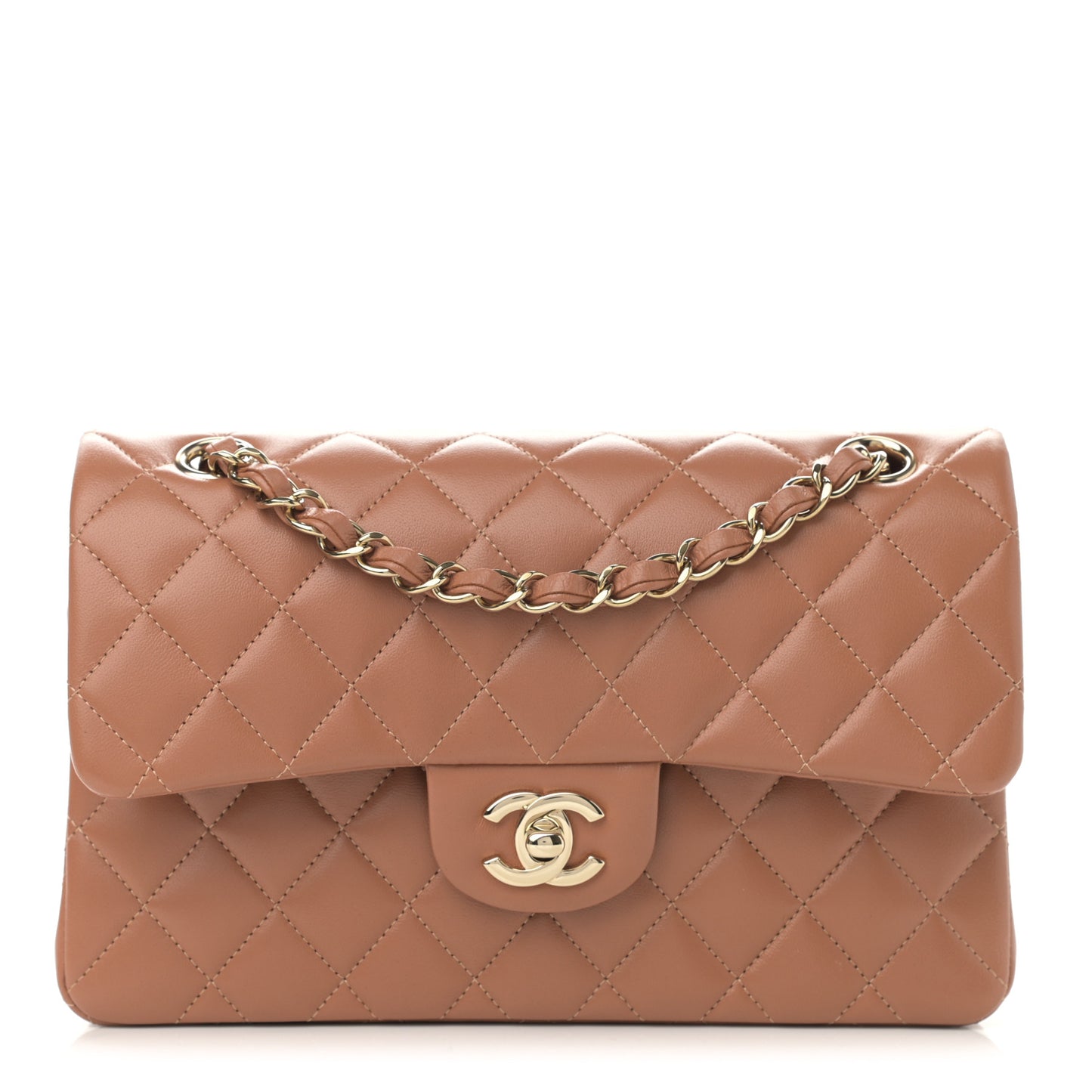 Lambskin Quilted Small Double Flap Brown
