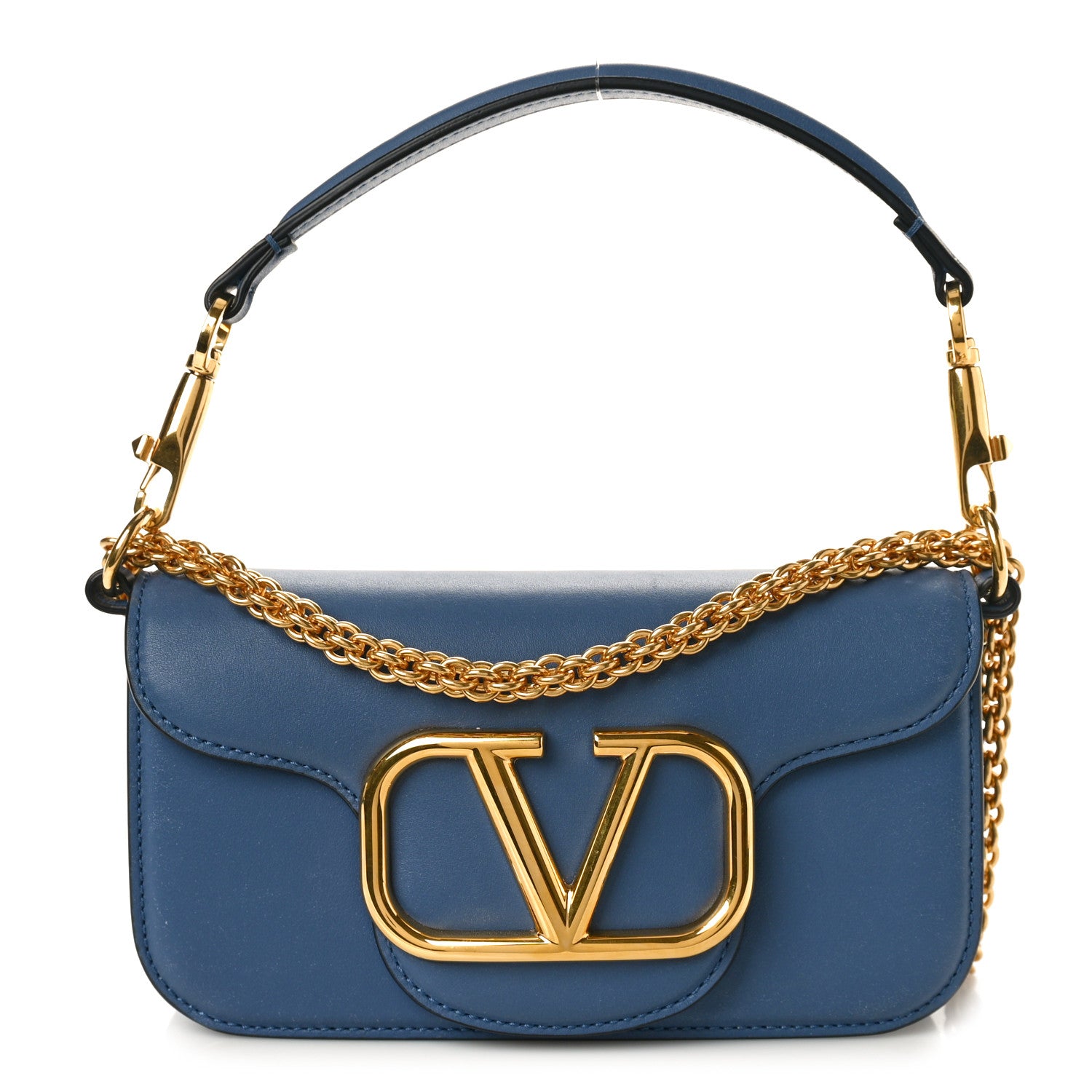 Valentino Garavani Calfskin Vlogo Small Loco Shoulder Bag Blue