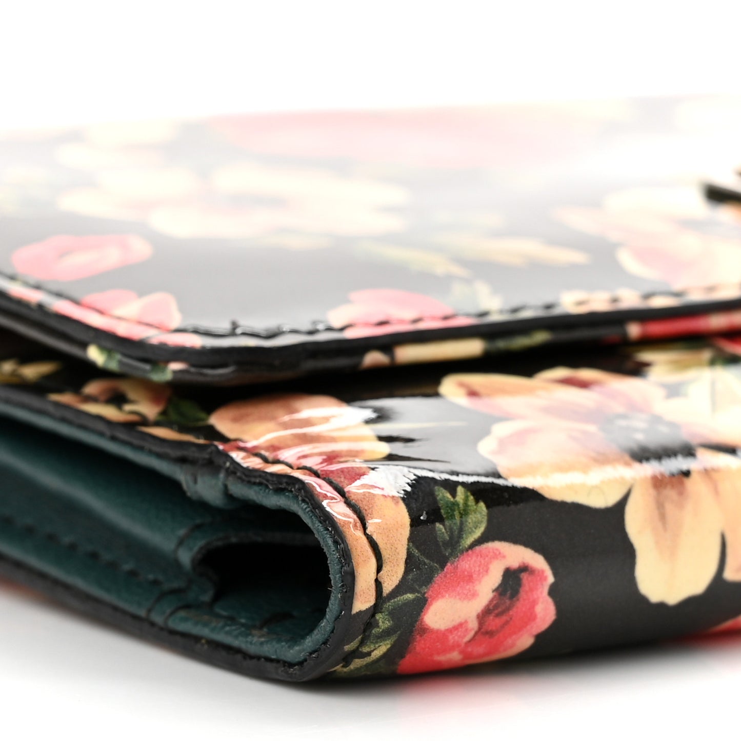 Patent Floral Print Wallet On Chain Black Multicolor