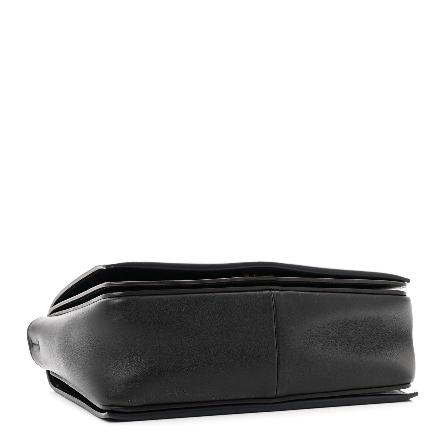 Shiny Smooth Calfskin Medium Frame Shoulder Bag Black Navy