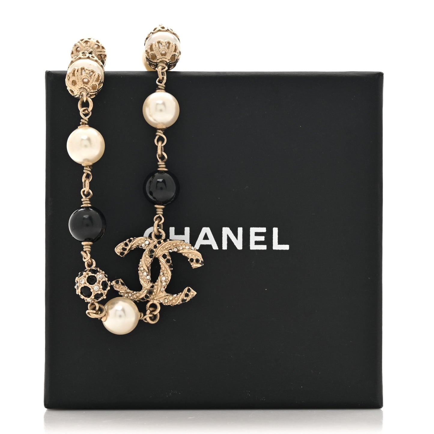 Pearl Crystal Bead CC Choker Necklace Black Gold