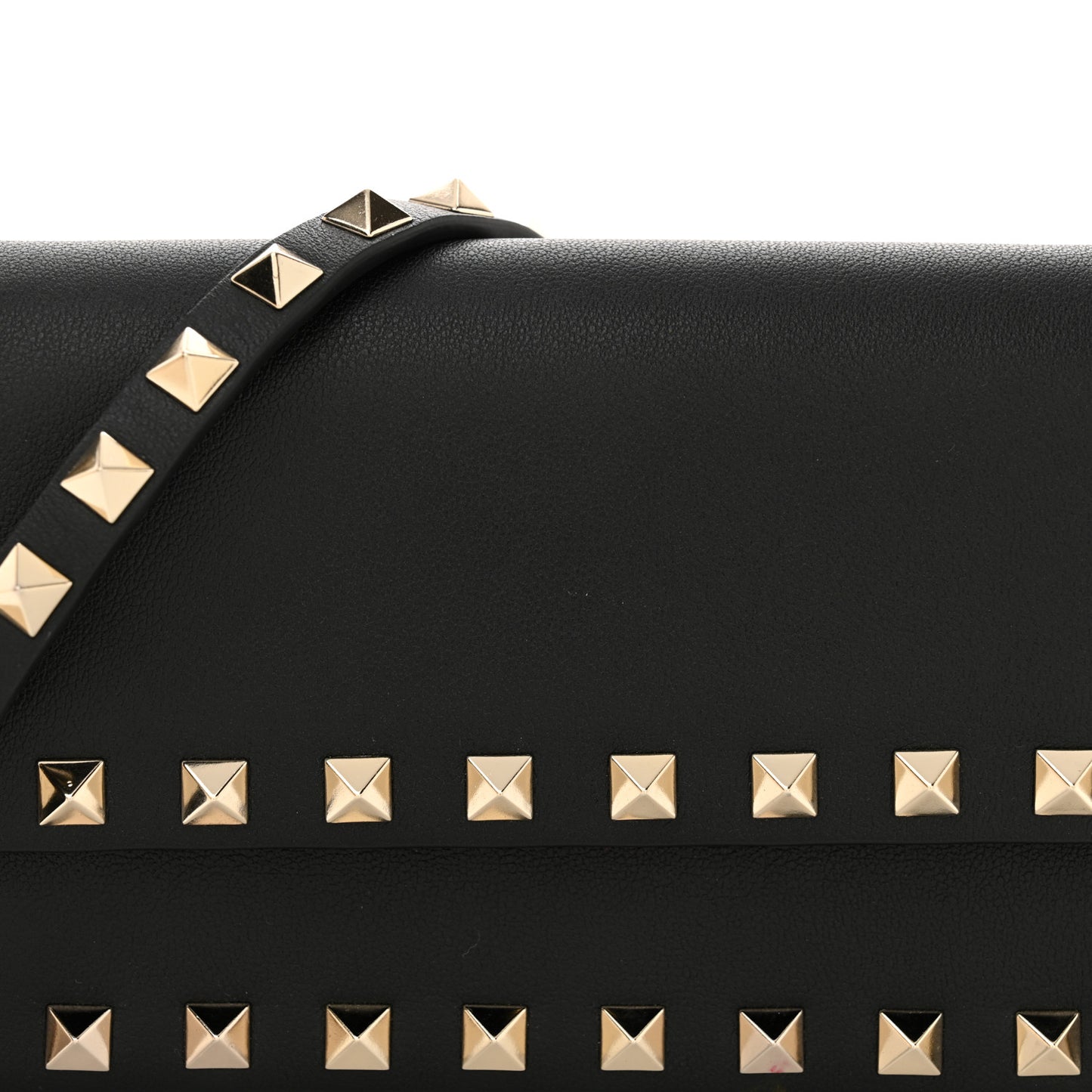Calfskin Rockstud Flap Wallet On Strap Black