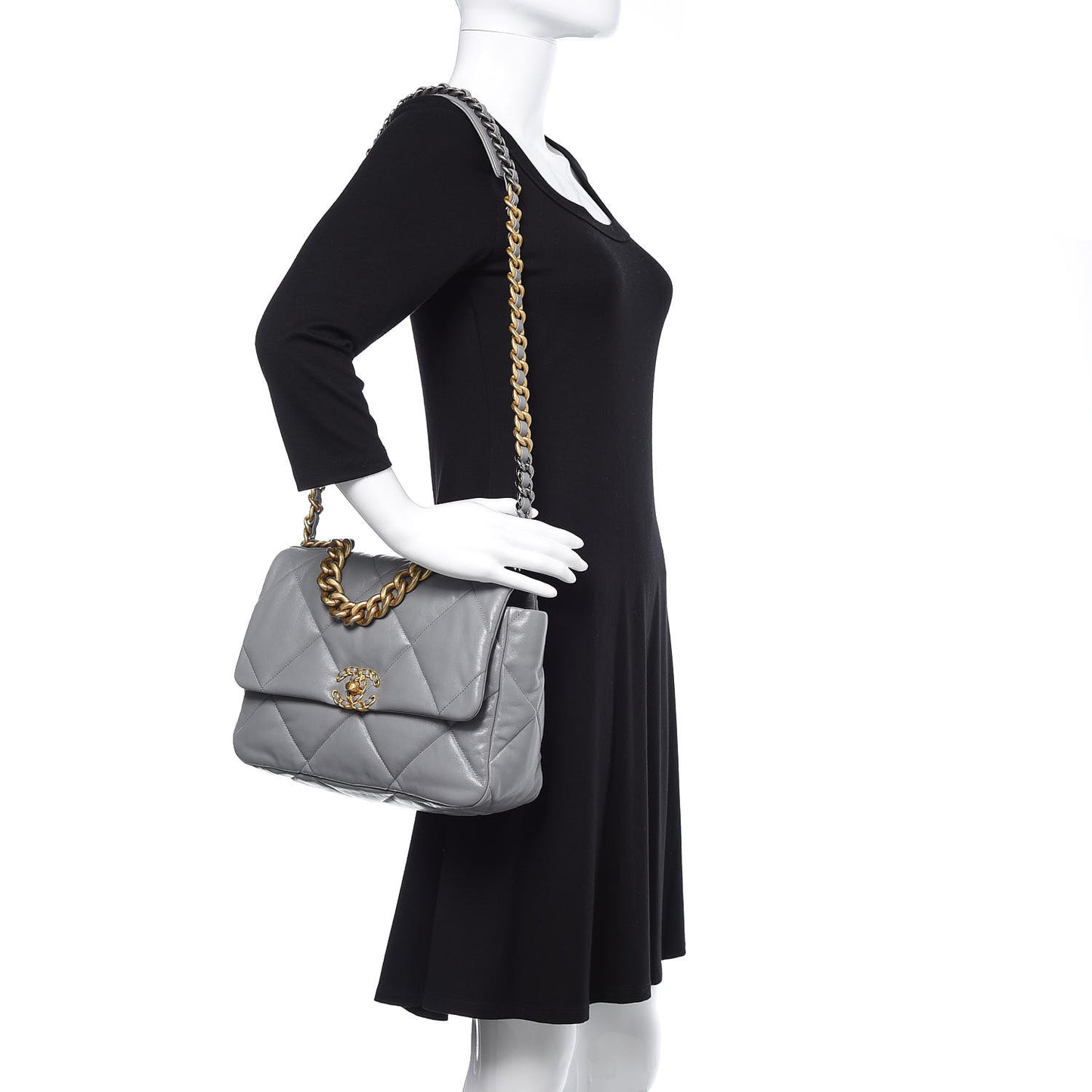 Lambskin Quilted Large Chanel 19 Flap Grey