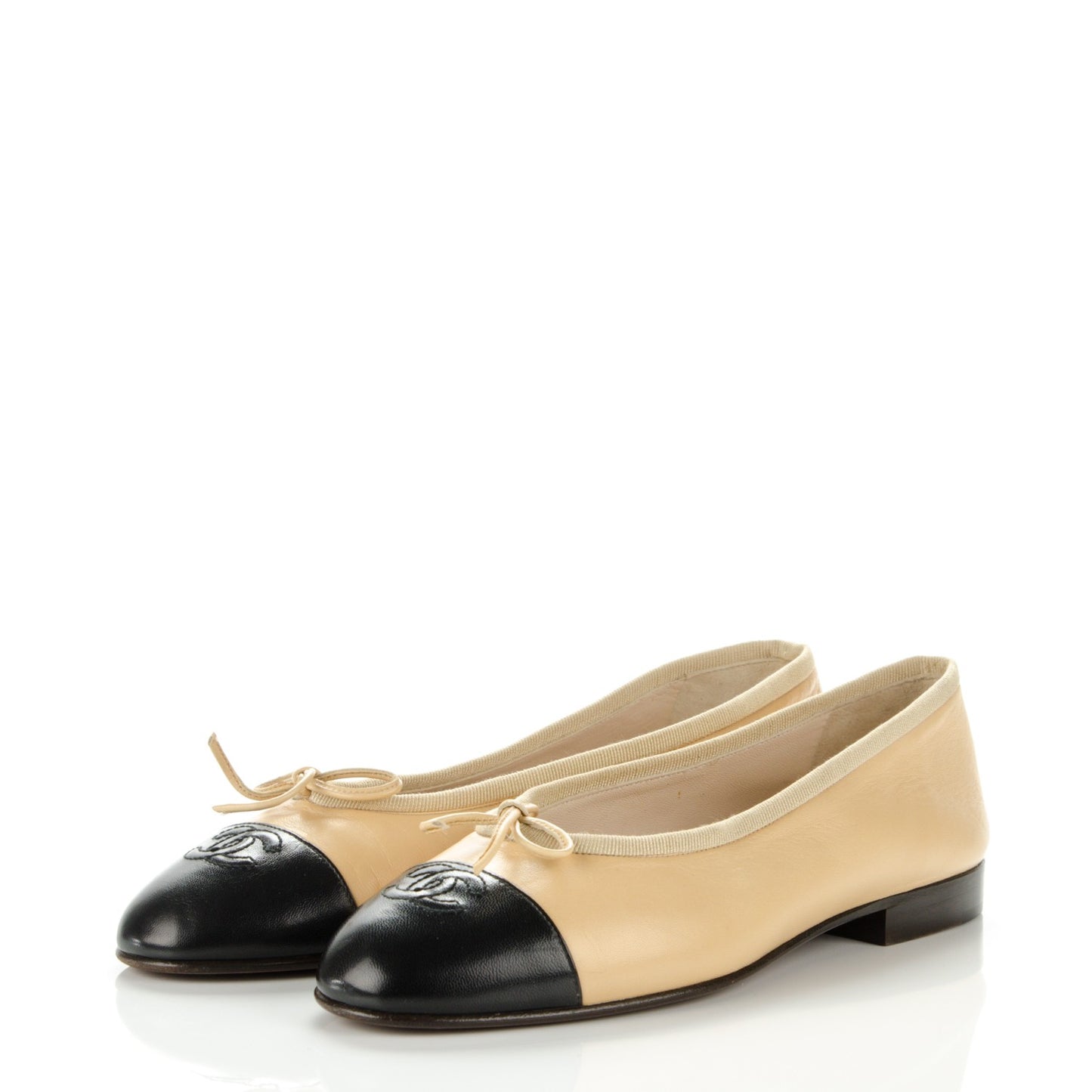 Lambskin Cap Toe Ballerina Flats 36.5 Beige Black