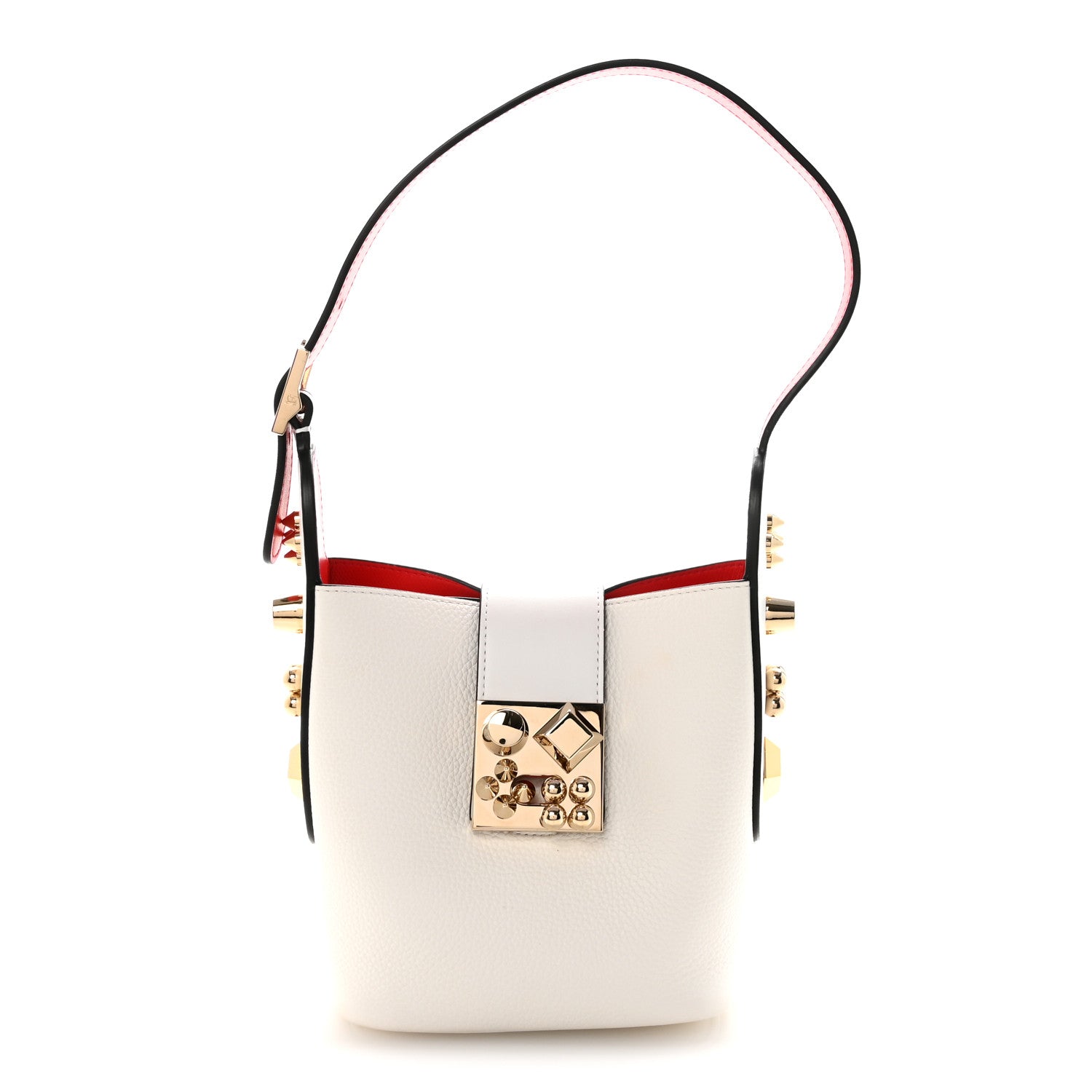 Christian Louboutin かごバッグ ホワイト・レッド Christian Louboutin Grained Calfskin Mini Carasky Bucket Bag White