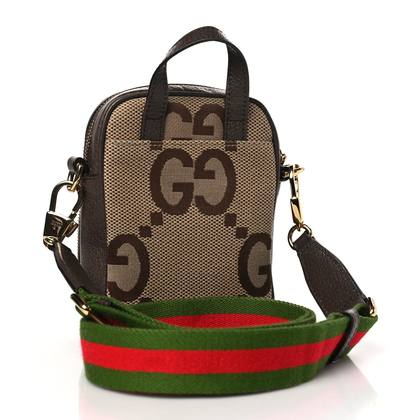 Monogram Jumbo GG Textured Dollar Calfskin Web Shoulder Bag Camel Ebony New Acero