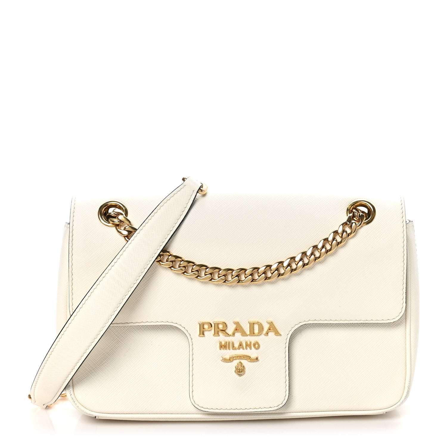 Prada Saffiano Flap Shoulder Bag Talco 1741208 – FASHIONPHILE
