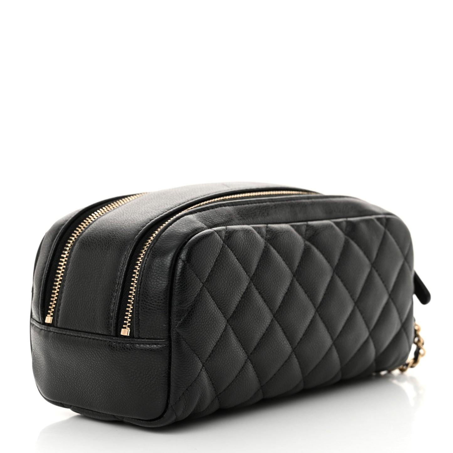 Caviar Quilted Toiletry Case With Chain Black