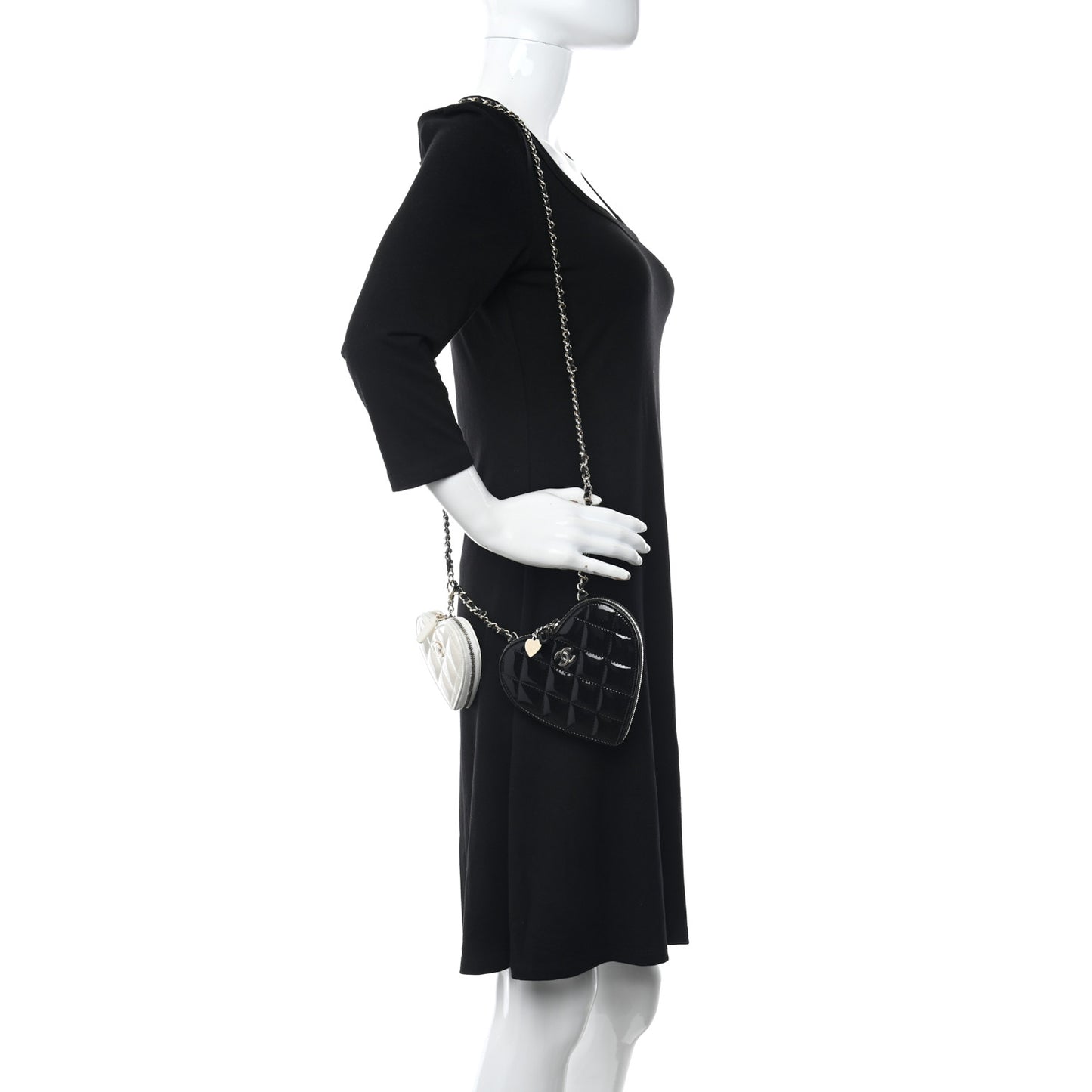 Patent Calfskin Resin Quilted CC Heart Clutch With Chain Black