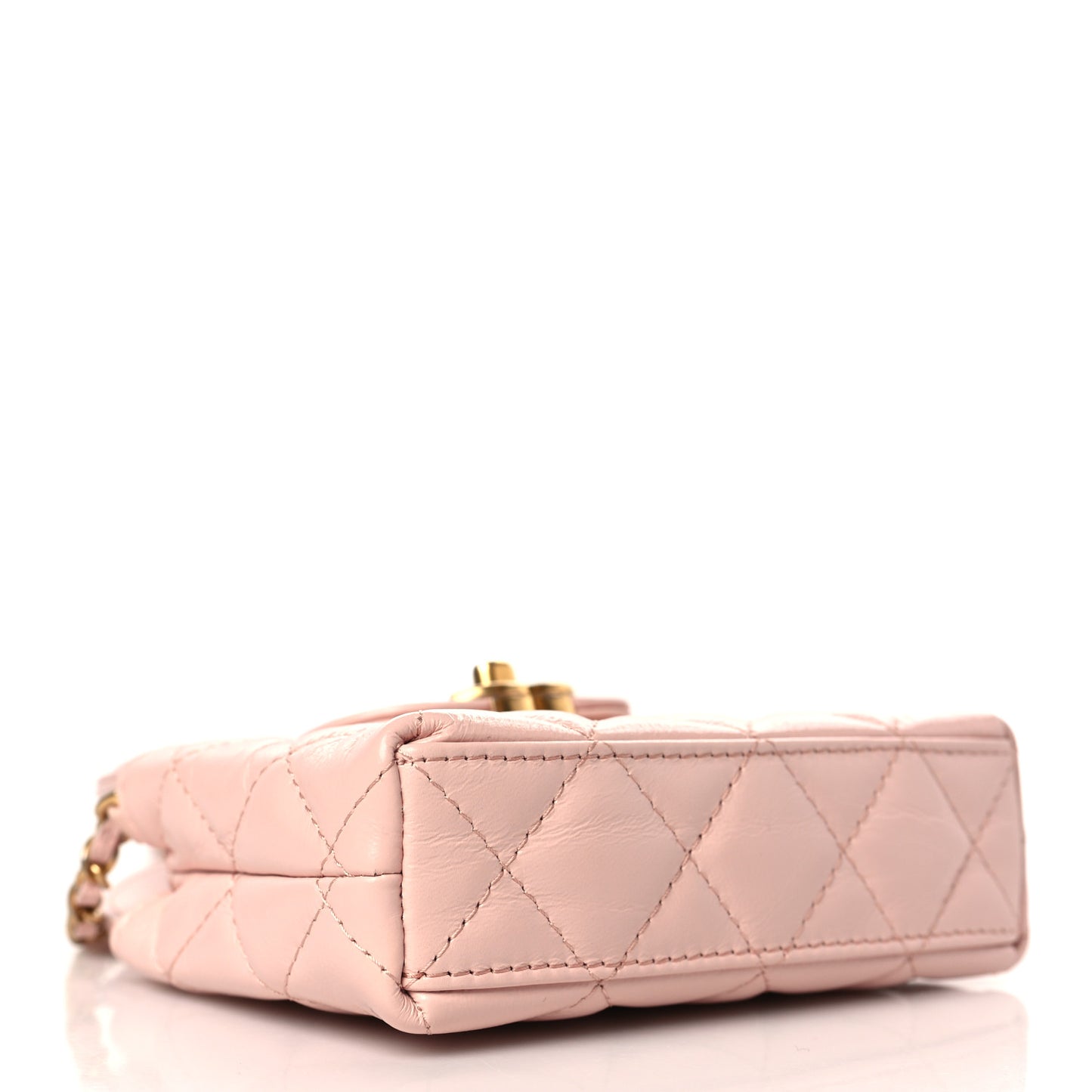 Shiny Aged Calfskin Quilted Mini Nano Kelly Shopper Light Pink