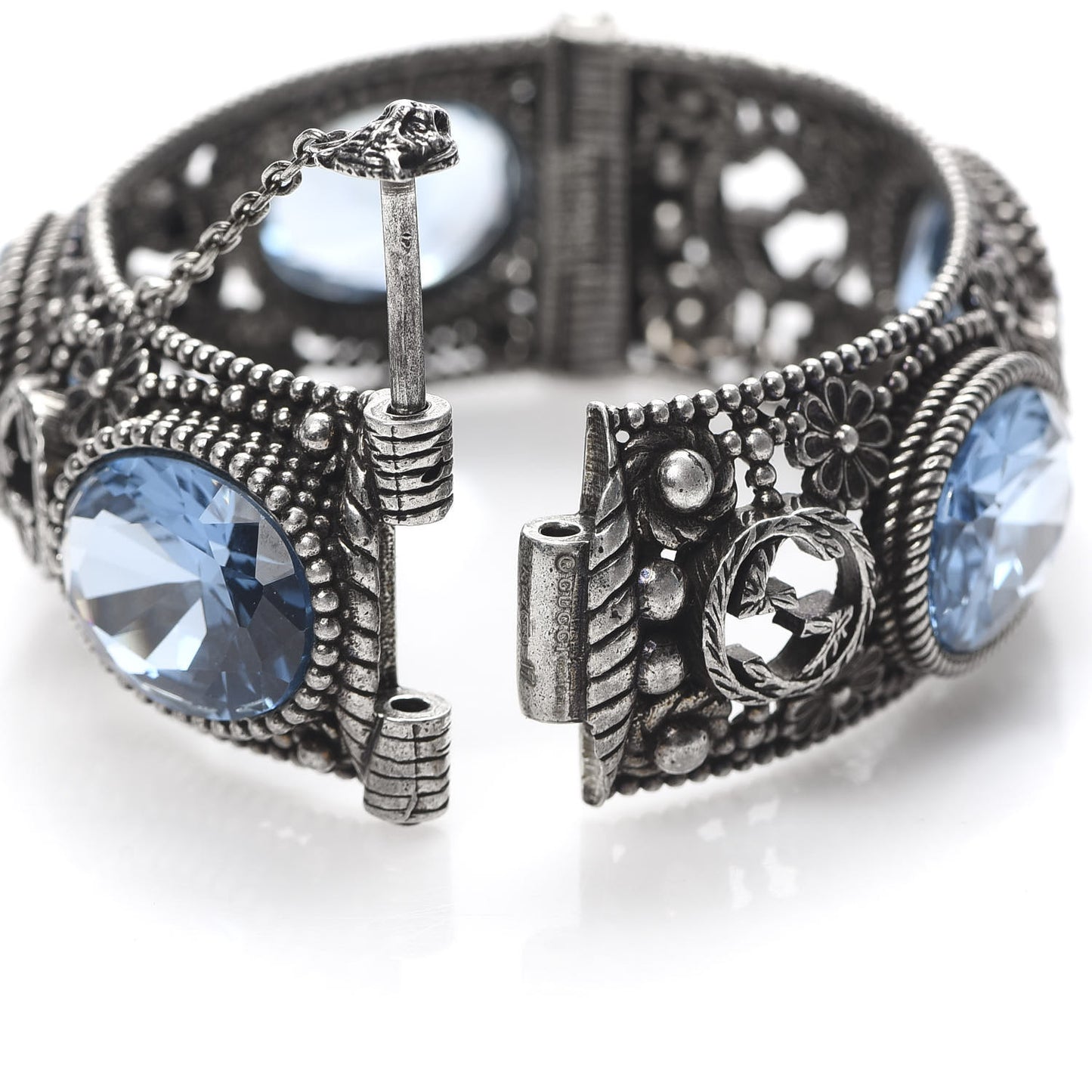 Sterling Silver Crystal Interlocking G Bangle Bracelet Blue