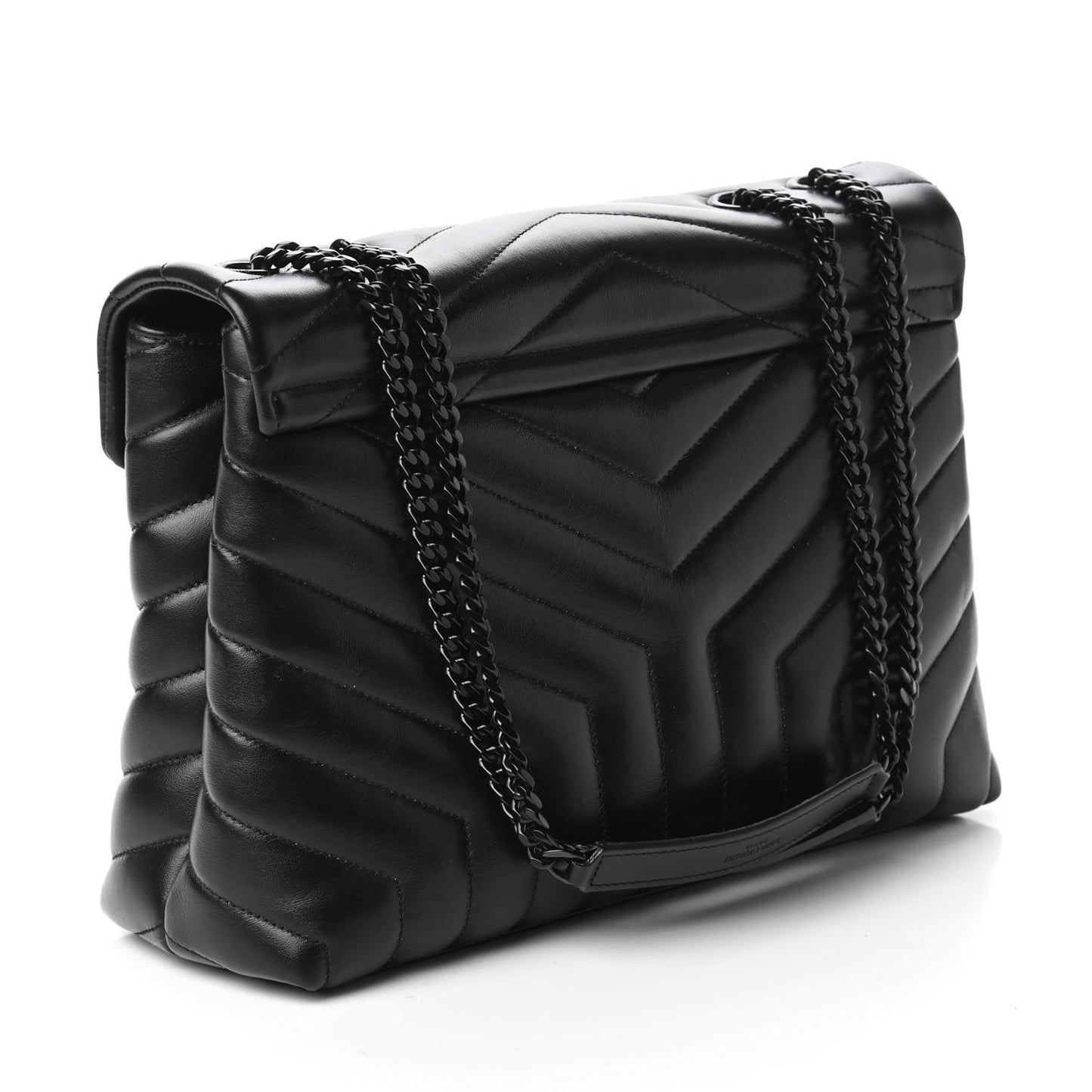 Calfskin Y Quilted Monogram Medium Loulou Chain Satchel Black
