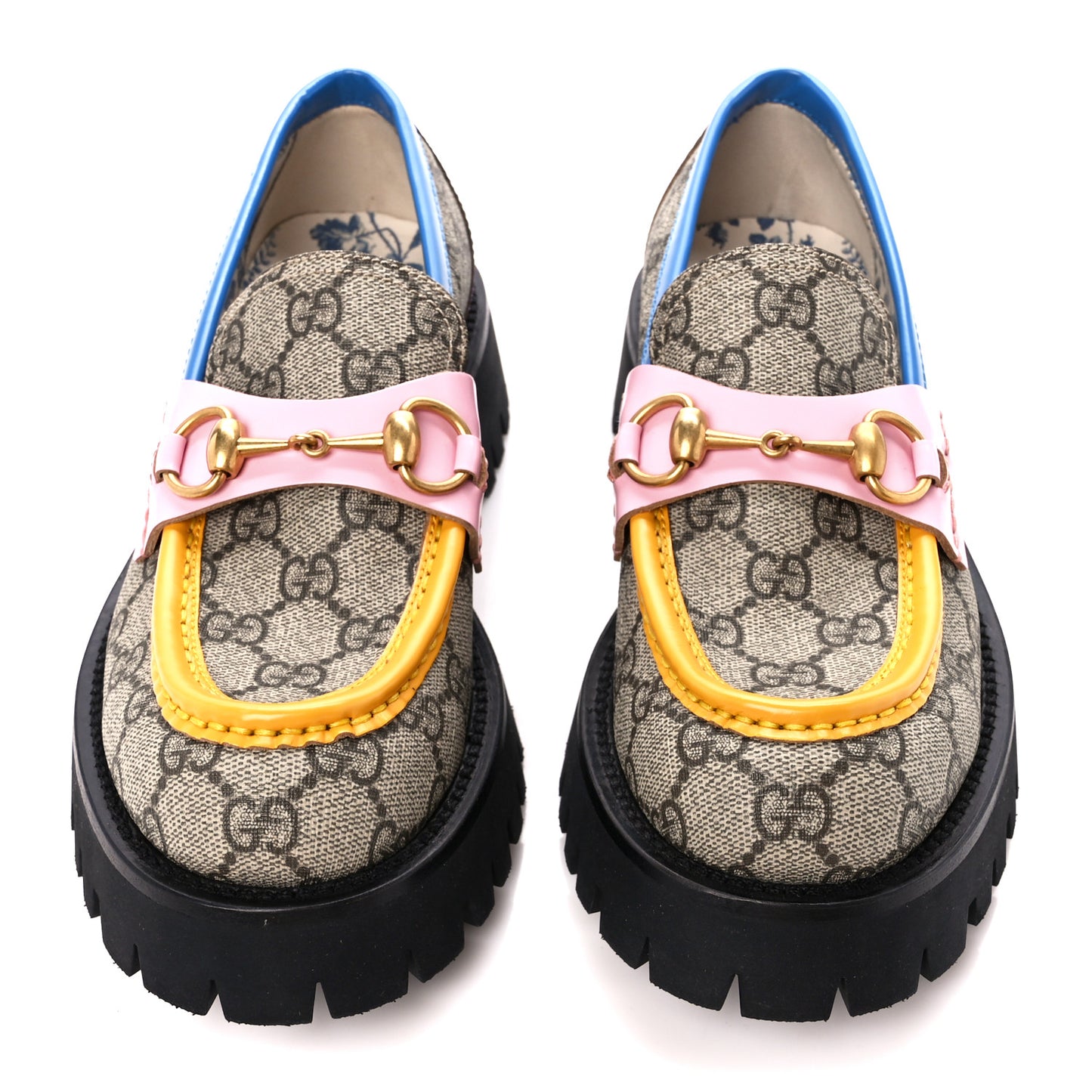 GG Supreme Monogram Cordovan Lux Womens Harald Horsebit 25mm Platform Loafers 37 Beige Sugar Pink Crop Shine Purple Marine