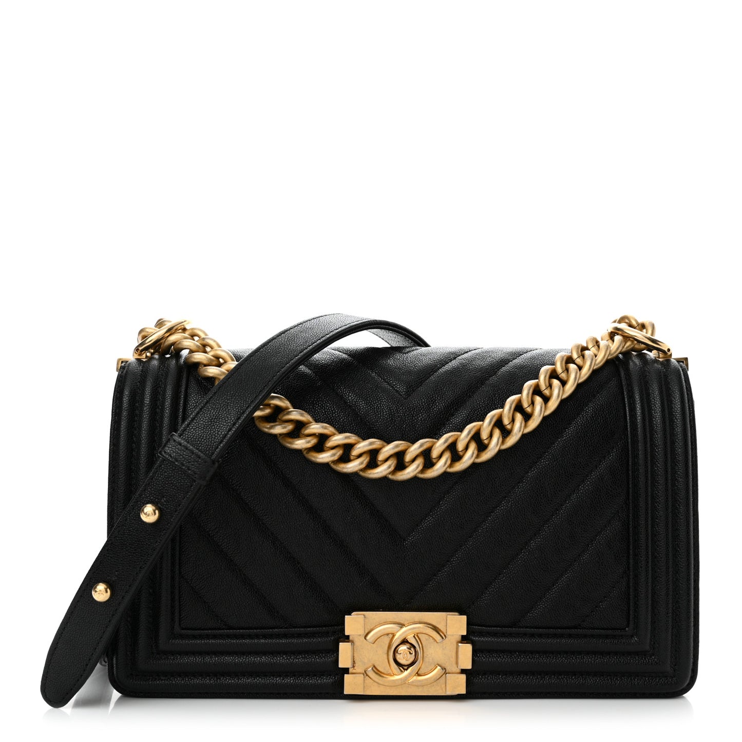 Caviar Chevron Quilted Medium Boy Flap Black