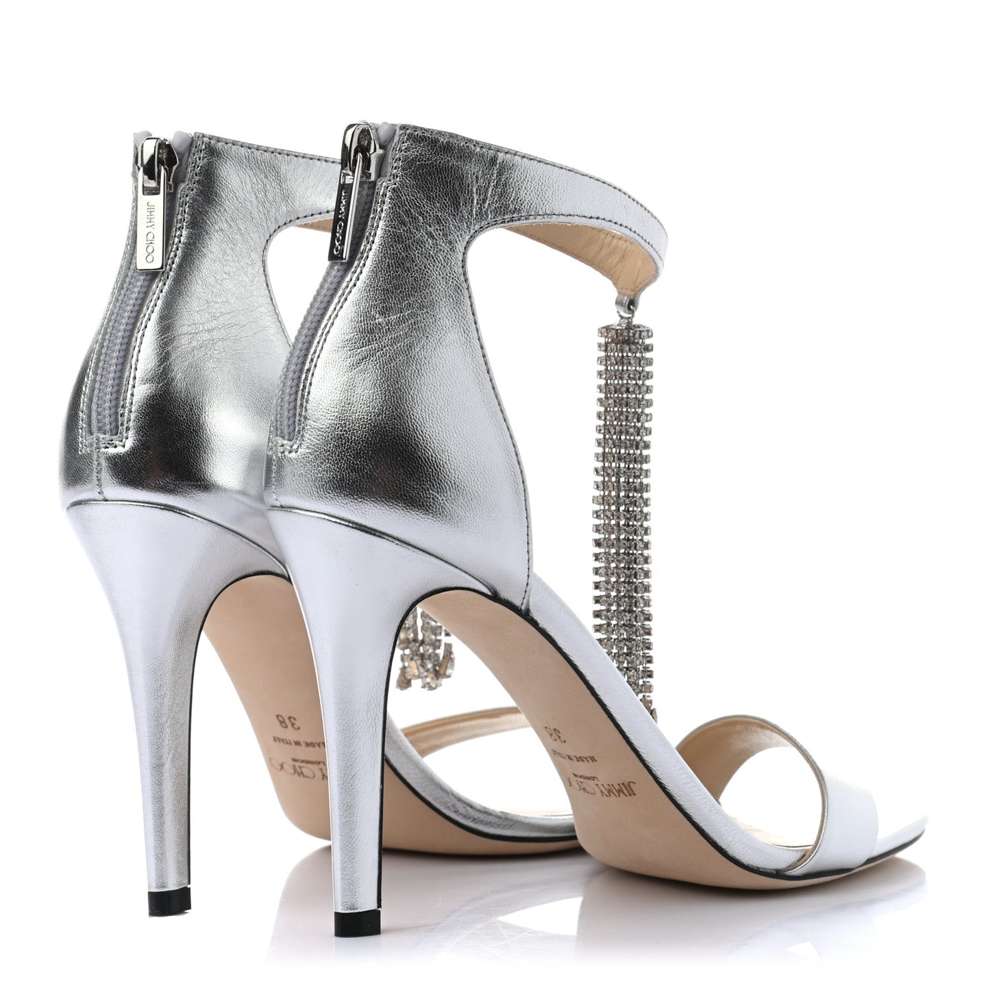 Metallic Nappa Crystal Viola 100 High Heel Sandals 38 Silver
